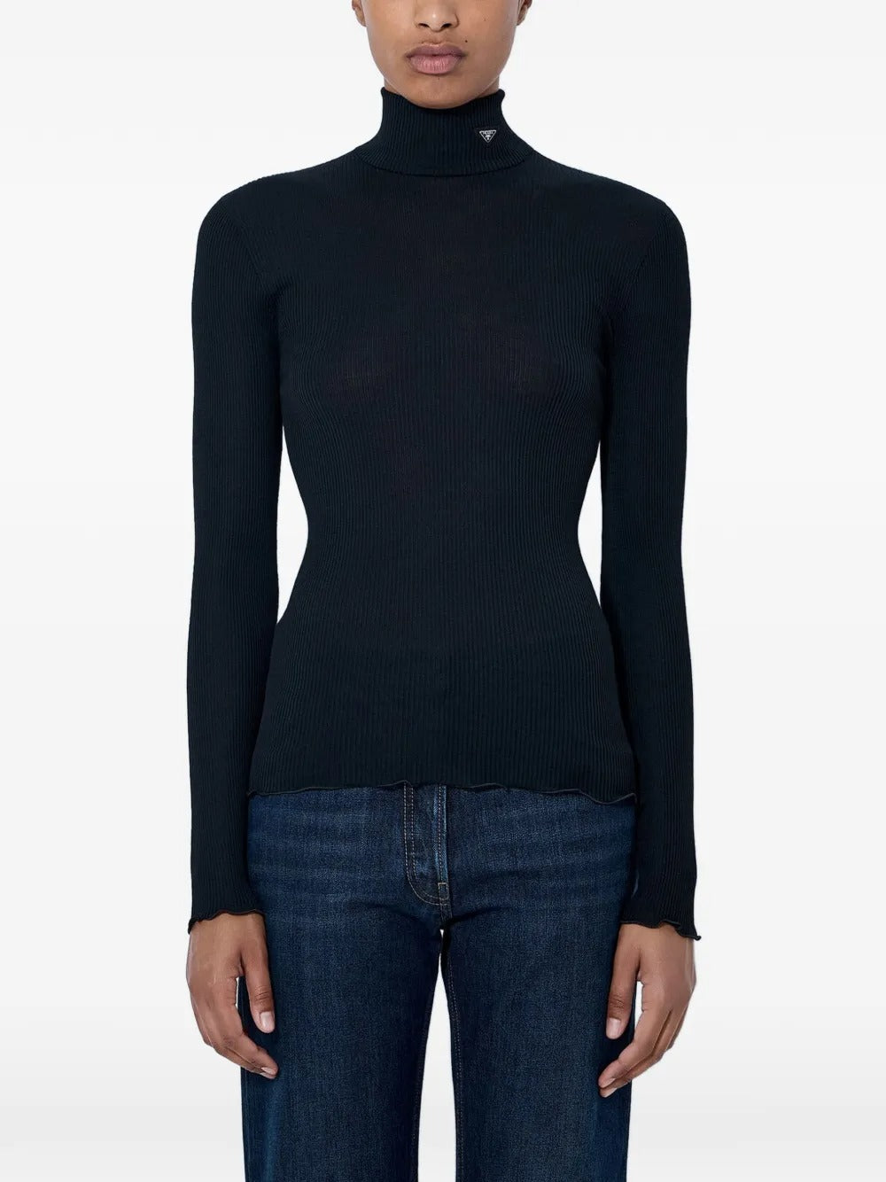 Black Wool and Silk Turtleneck Jumper-PRADA-Verso