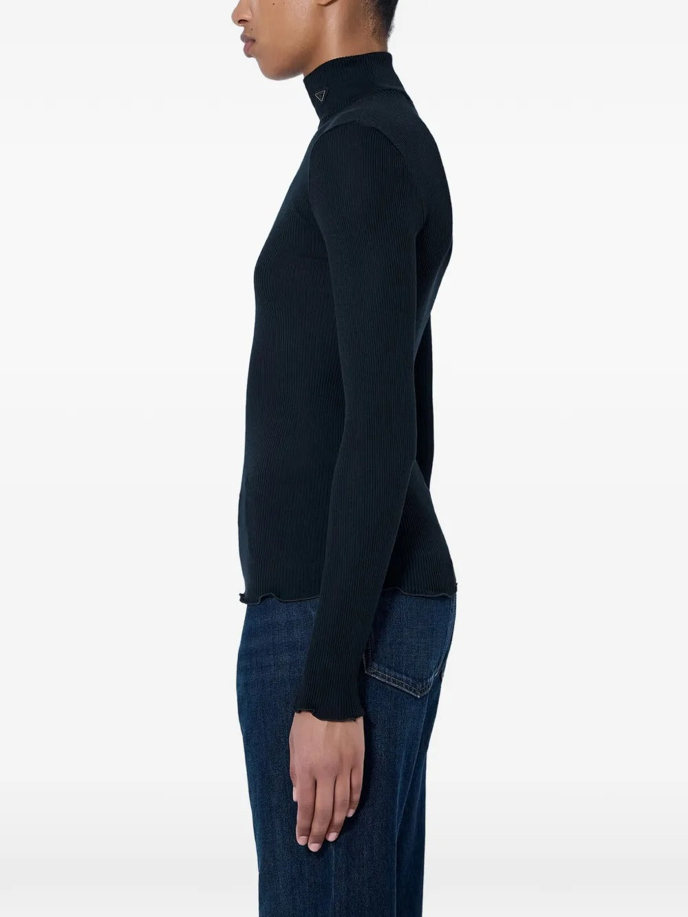 Black Wool and Silk Turtleneck Jumper-PRADA-Verso