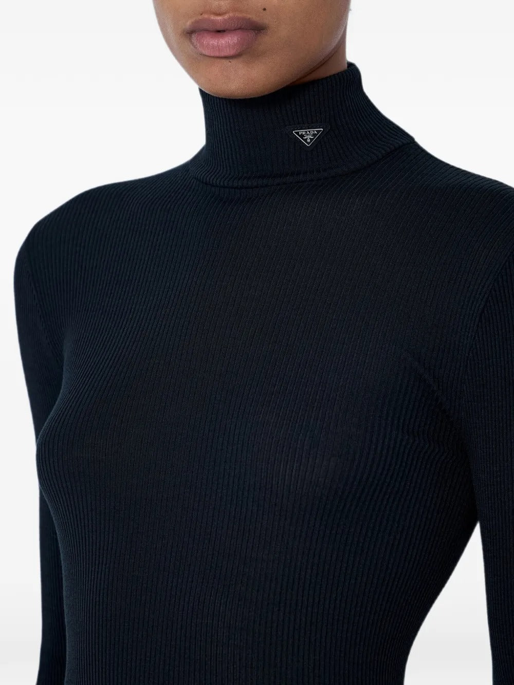 Black Wool and Silk Turtleneck Jumper-PRADA-Verso