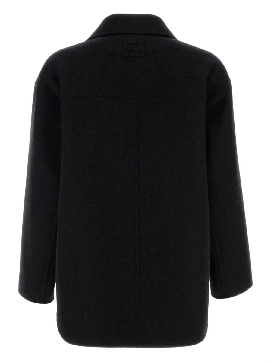 Black wool pea coat-FENDI-Verso