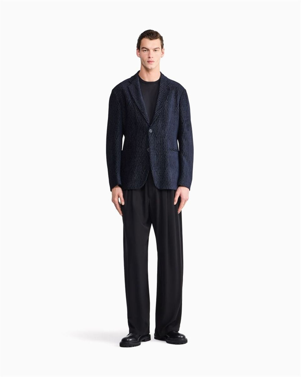 Blazer regular fit with silk and chenille macro chevron-GIORGIO ARMANI-Verso