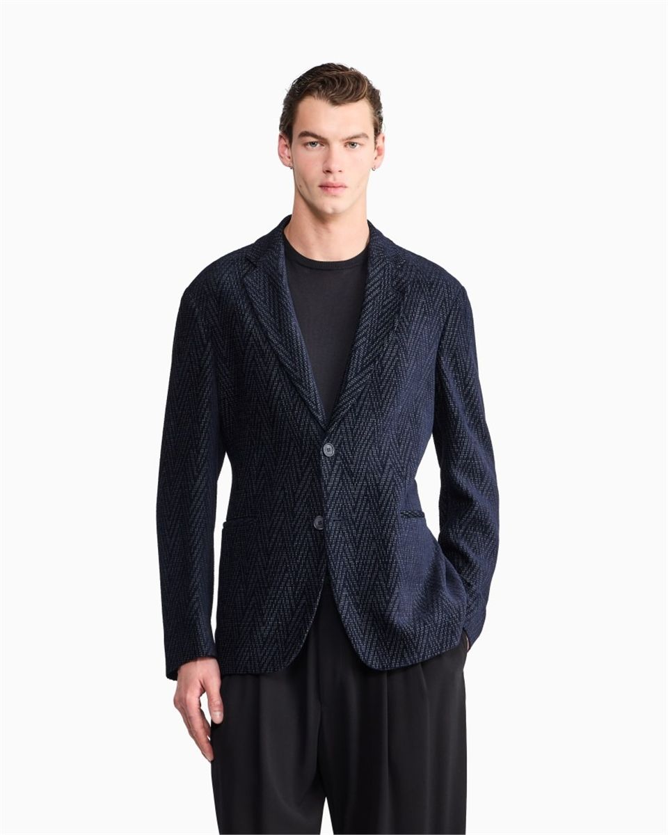 Blazer regular fit with silk and chenille macro chevron-GIORGIO ARMANI-Verso