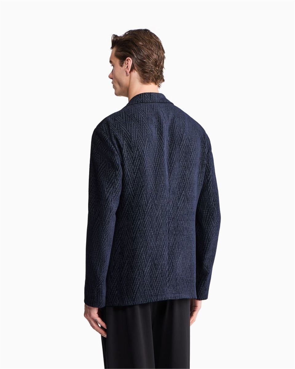 Blazer regular fit with silk and chenille macro chevron-GIORGIO ARMANI-Verso