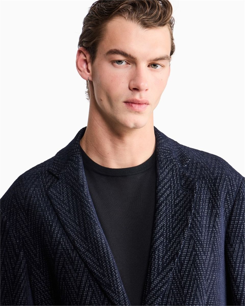 Blazer regular fit with silk and chenille macro chevron-GIORGIO ARMANI-Verso