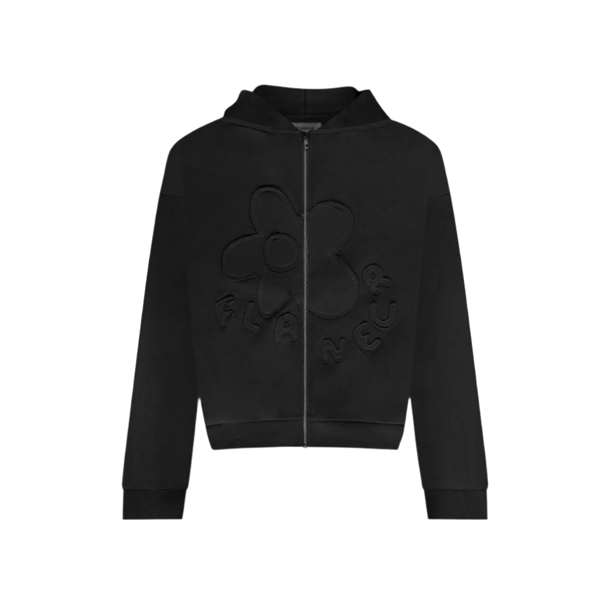 BLOSSOM PATCHES ZIP-UP HOODIE BLACK -  FLANEUR -  Verso