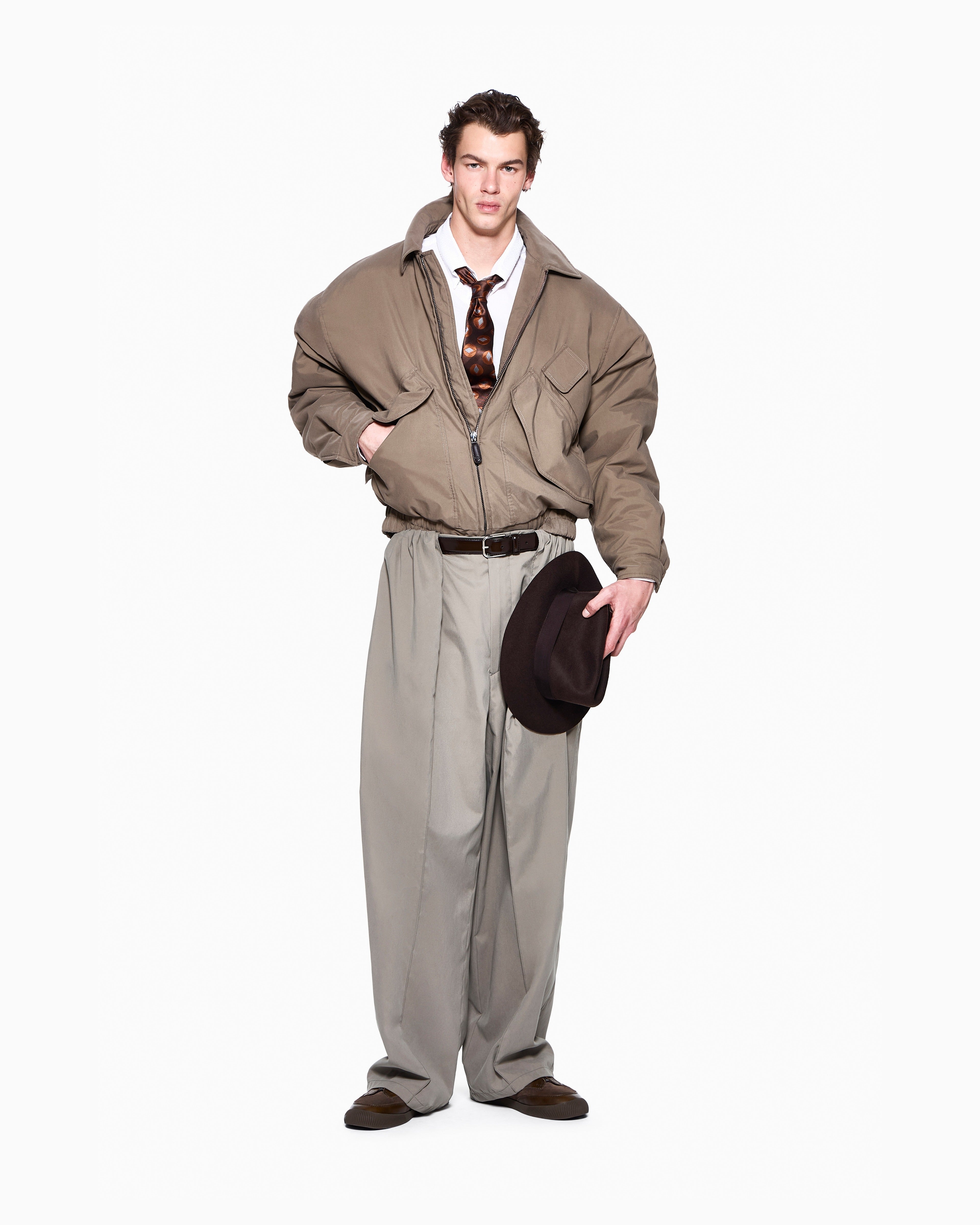 Blouson Jacket Oversized in Satin with Suede Effect-GIORGIO ARMANI-Verso