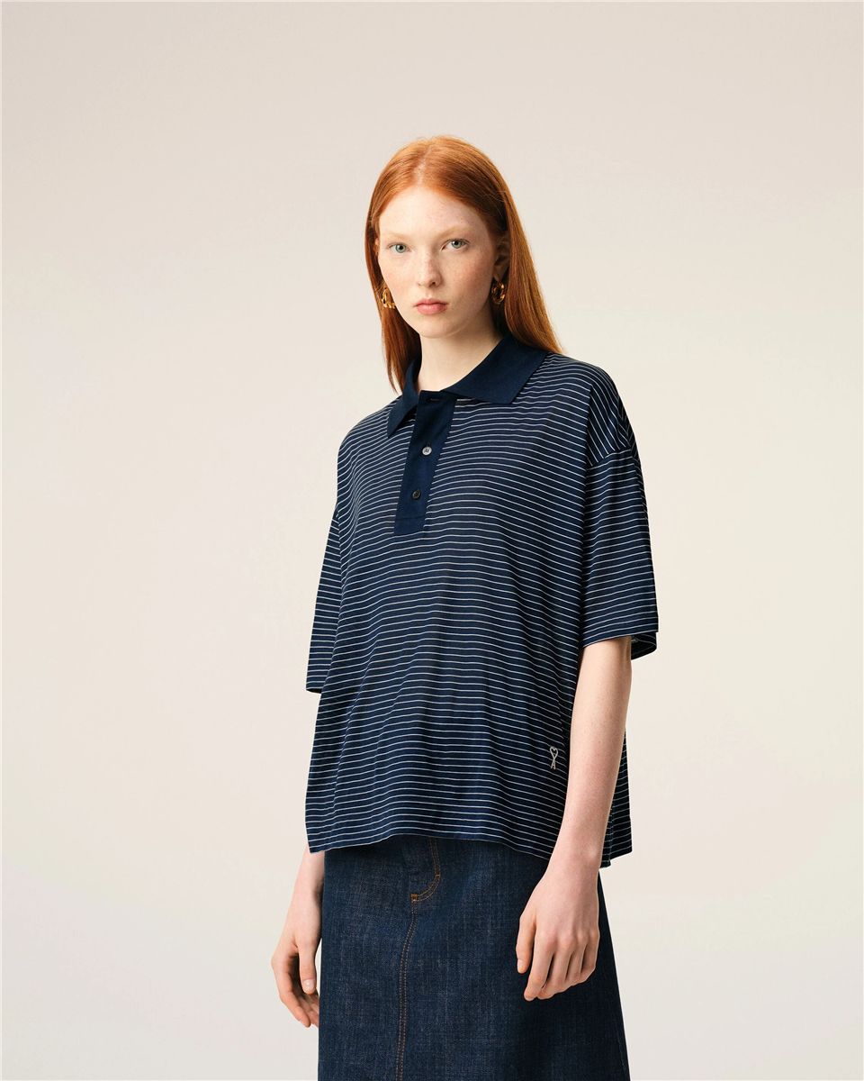 Blue cotton striped ami de coeur polo-AMI-Verso