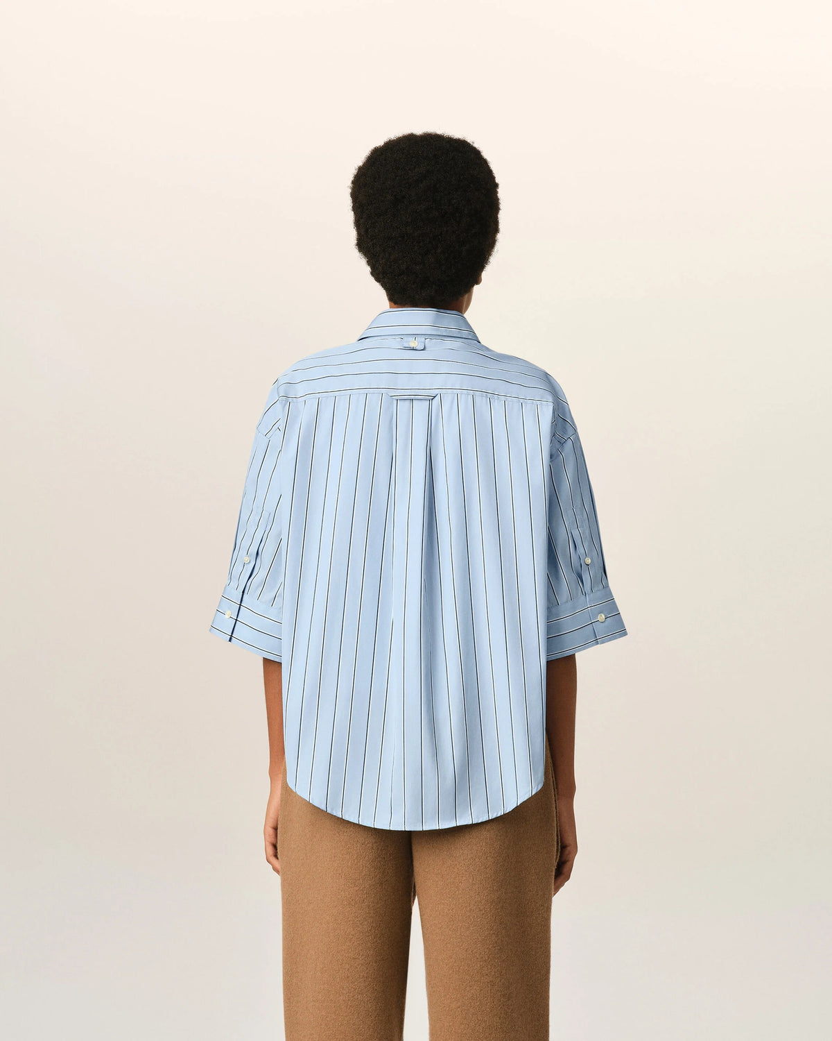 Blue large striped cotton short-sleeve shirt with embossed logo-AMI-Verso