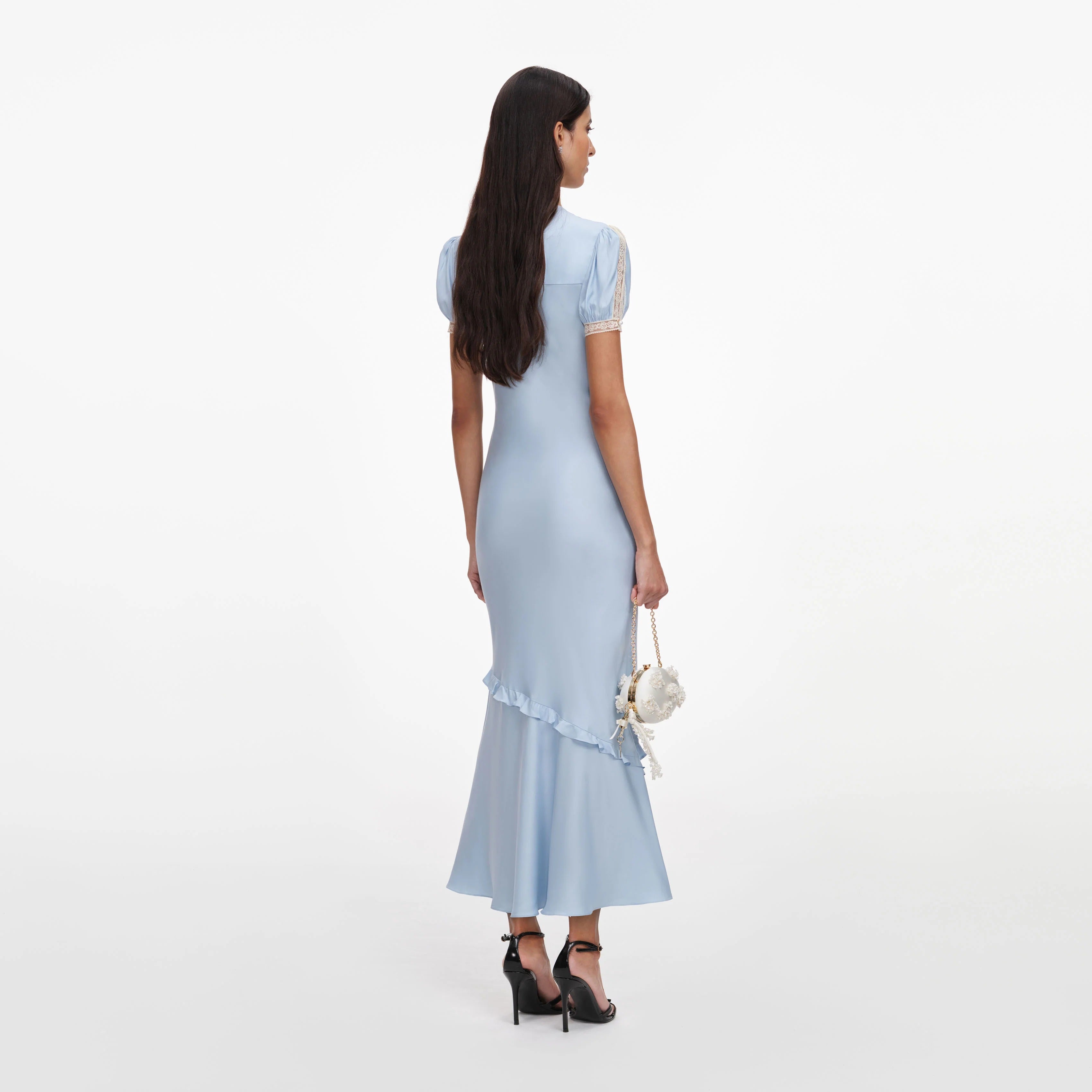 Blue Viscose Lace Midi Dress-SELF-PORTRAIT-Verso