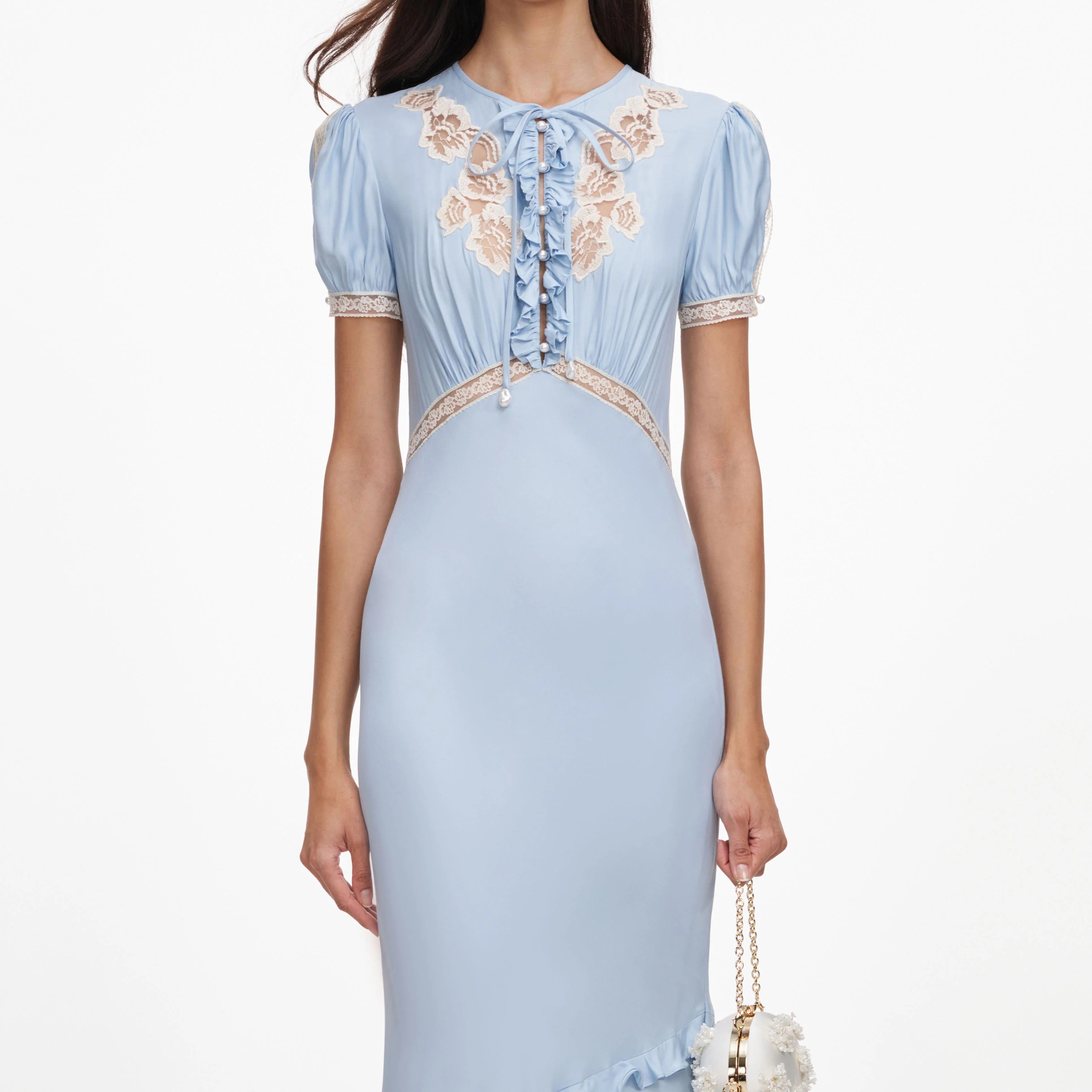 Blue Viscose Lace Midi Dress-SELF-PORTRAIT-Verso