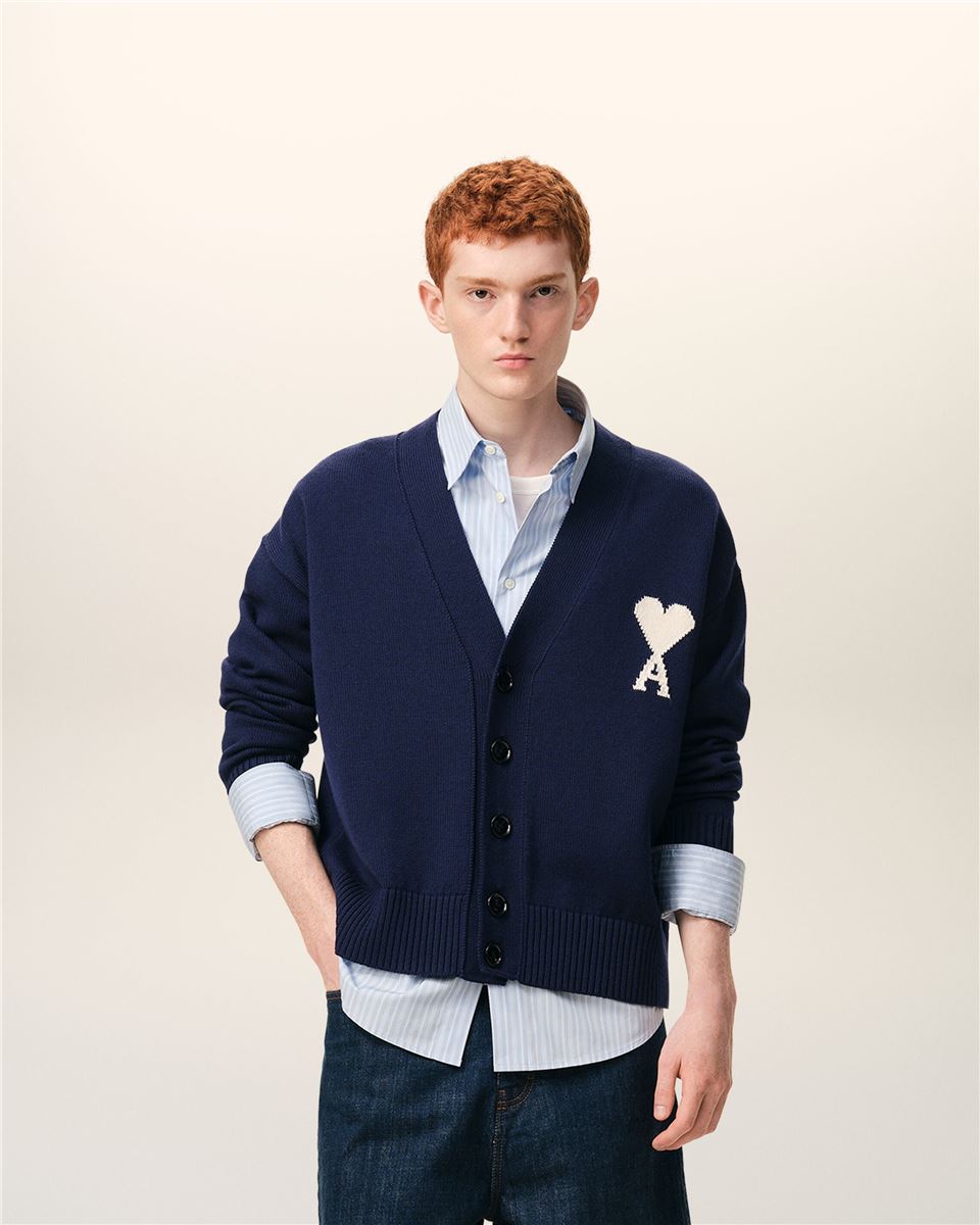 Blue wool ami de coeur cardigan-AMI-Verso