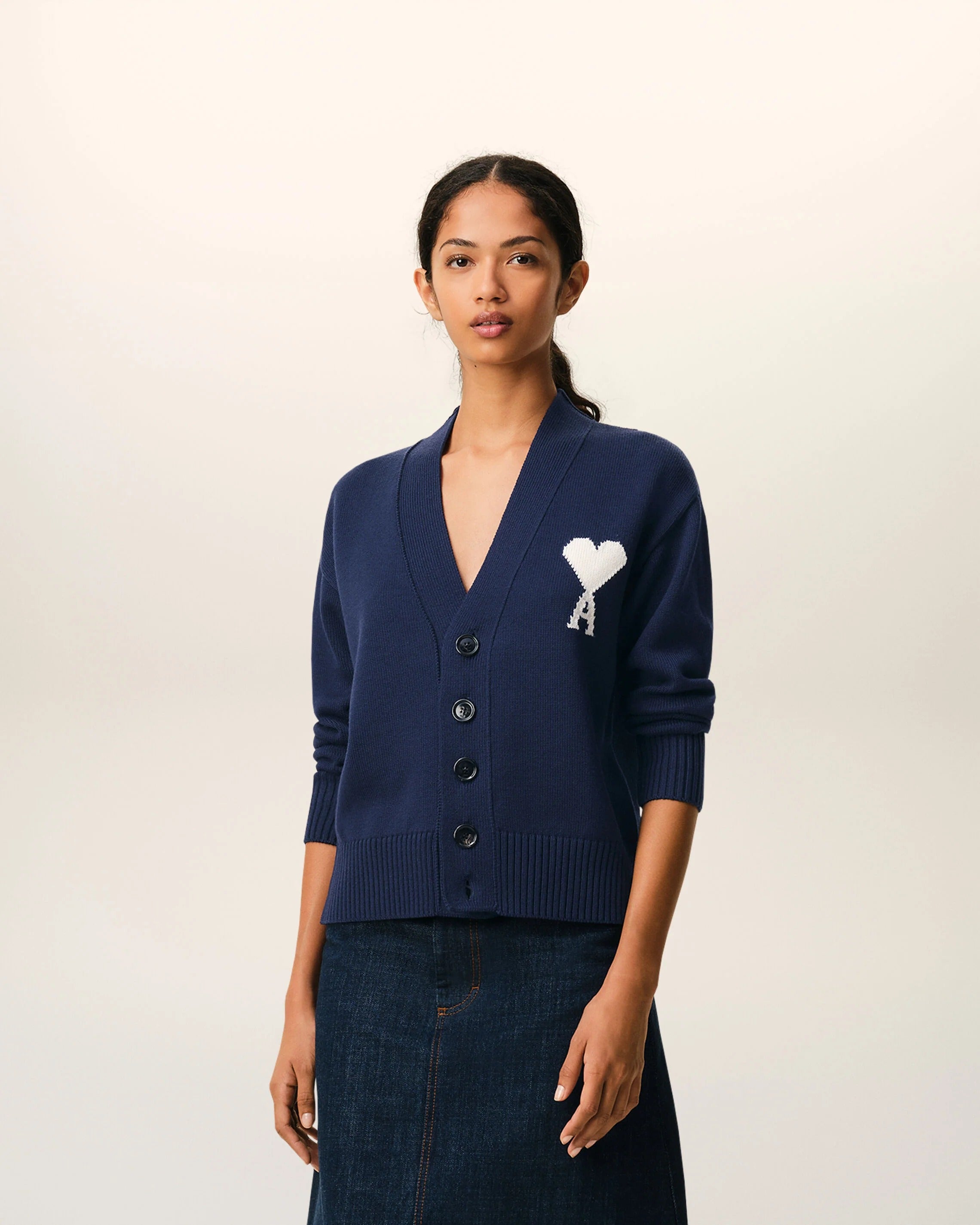 Blue Wool Ami De Coeur Cardigan-AMI-Verso