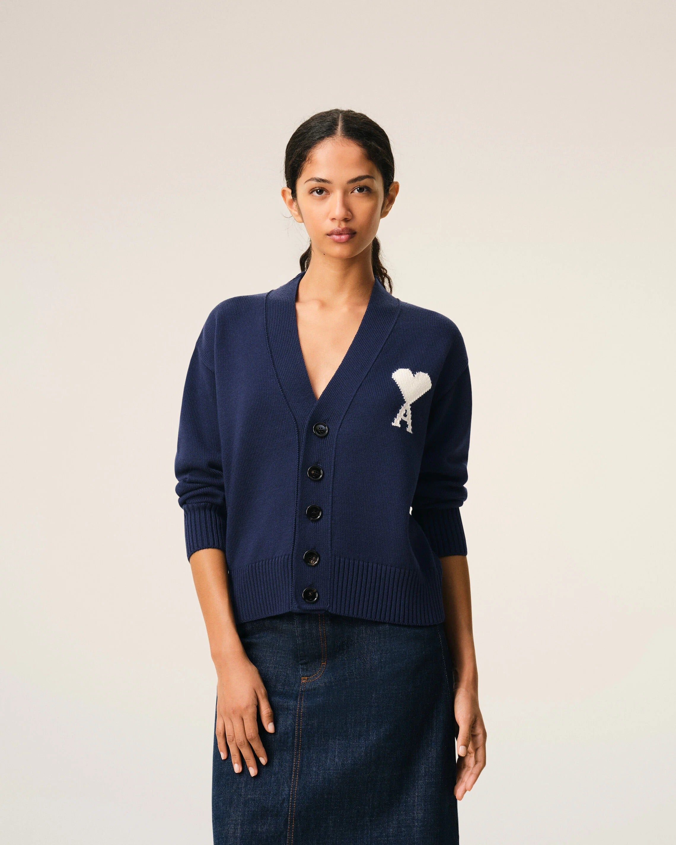 Blue Wool Ami De Coeur Cardigan-AMI-Verso