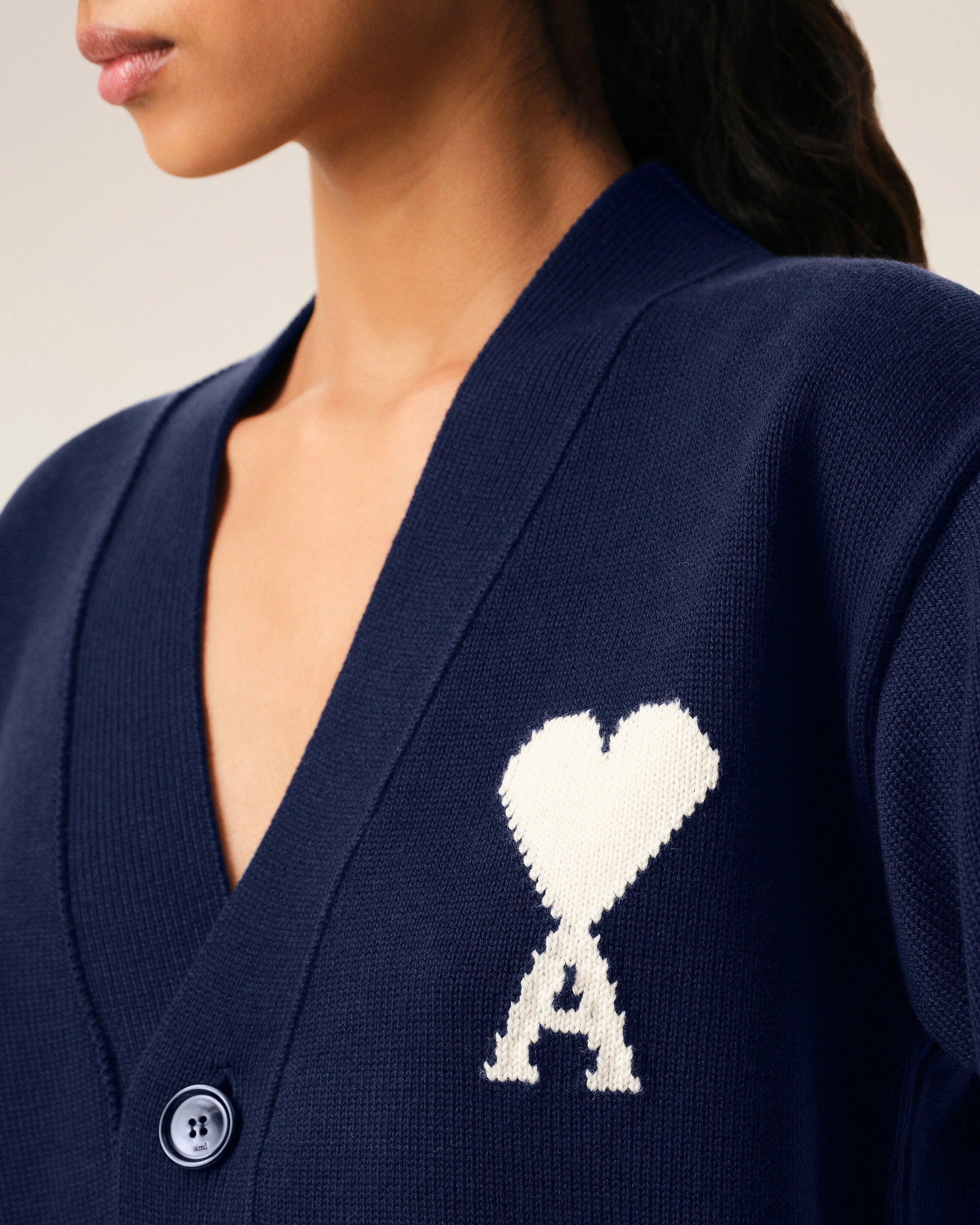 Blue Wool Ami De Coeur Cardigan-AMI-Verso