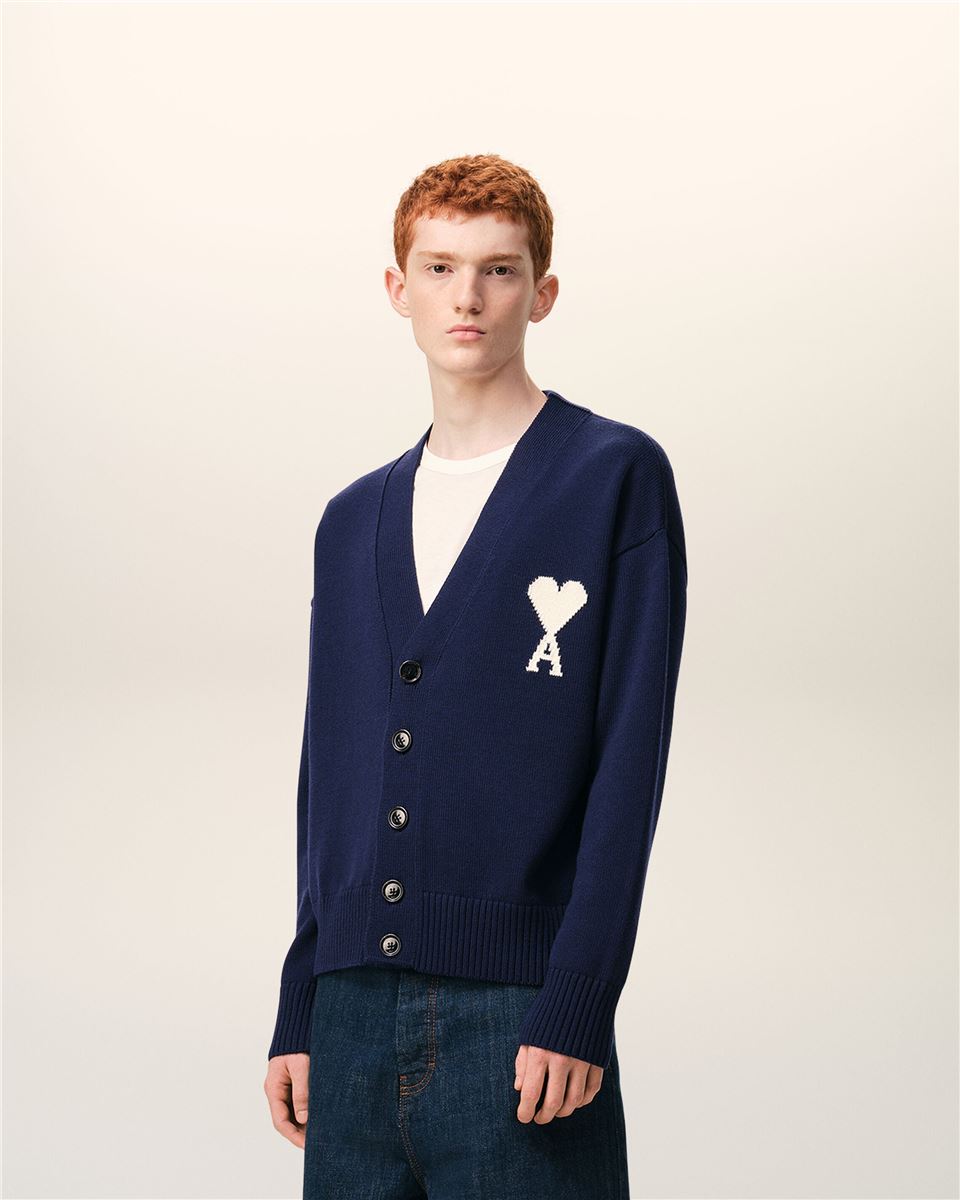 Blue wool ami de coeur cardigan-AMI-Verso