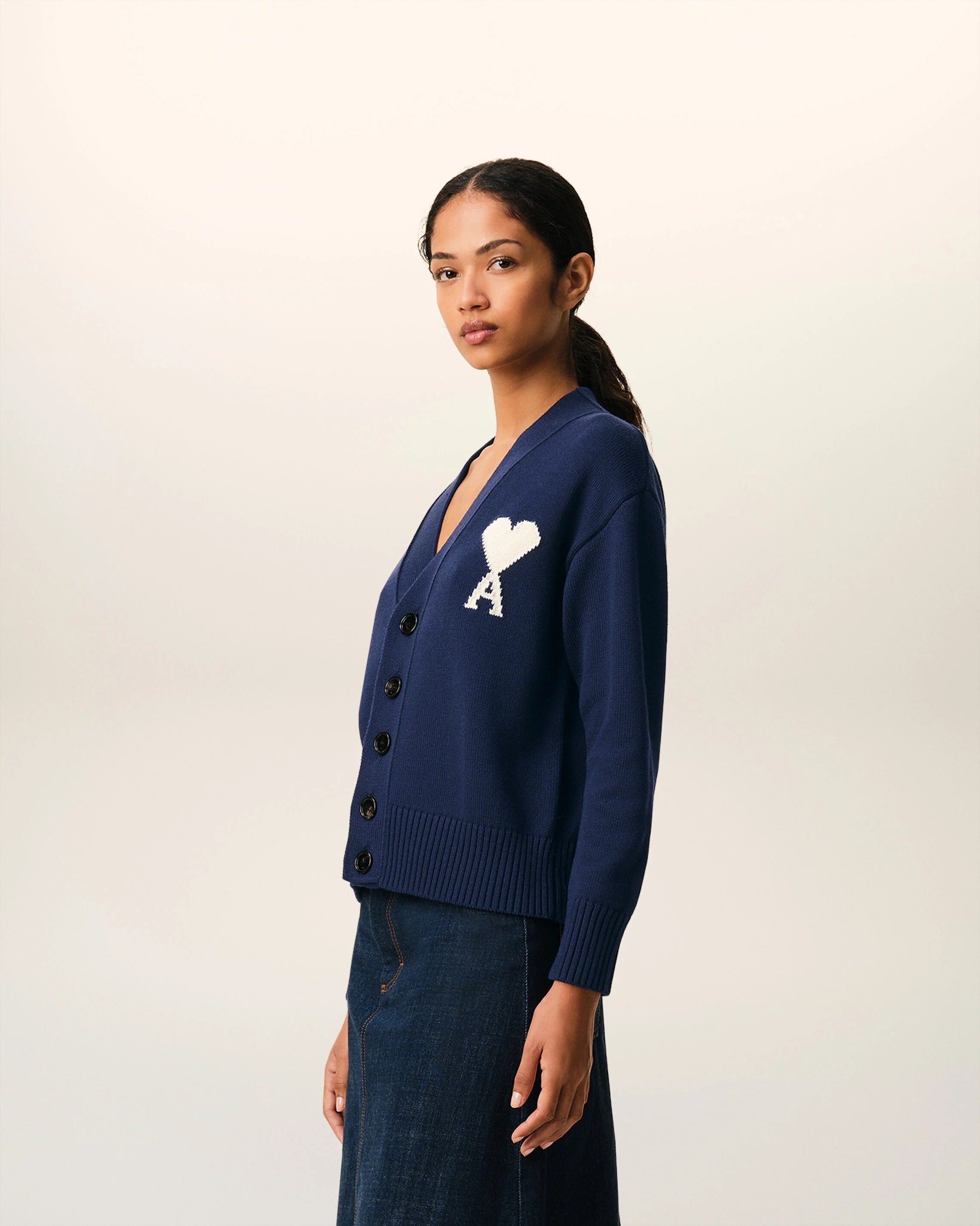 Blue Wool Ami De Coeur Cardigan-AMI-Verso