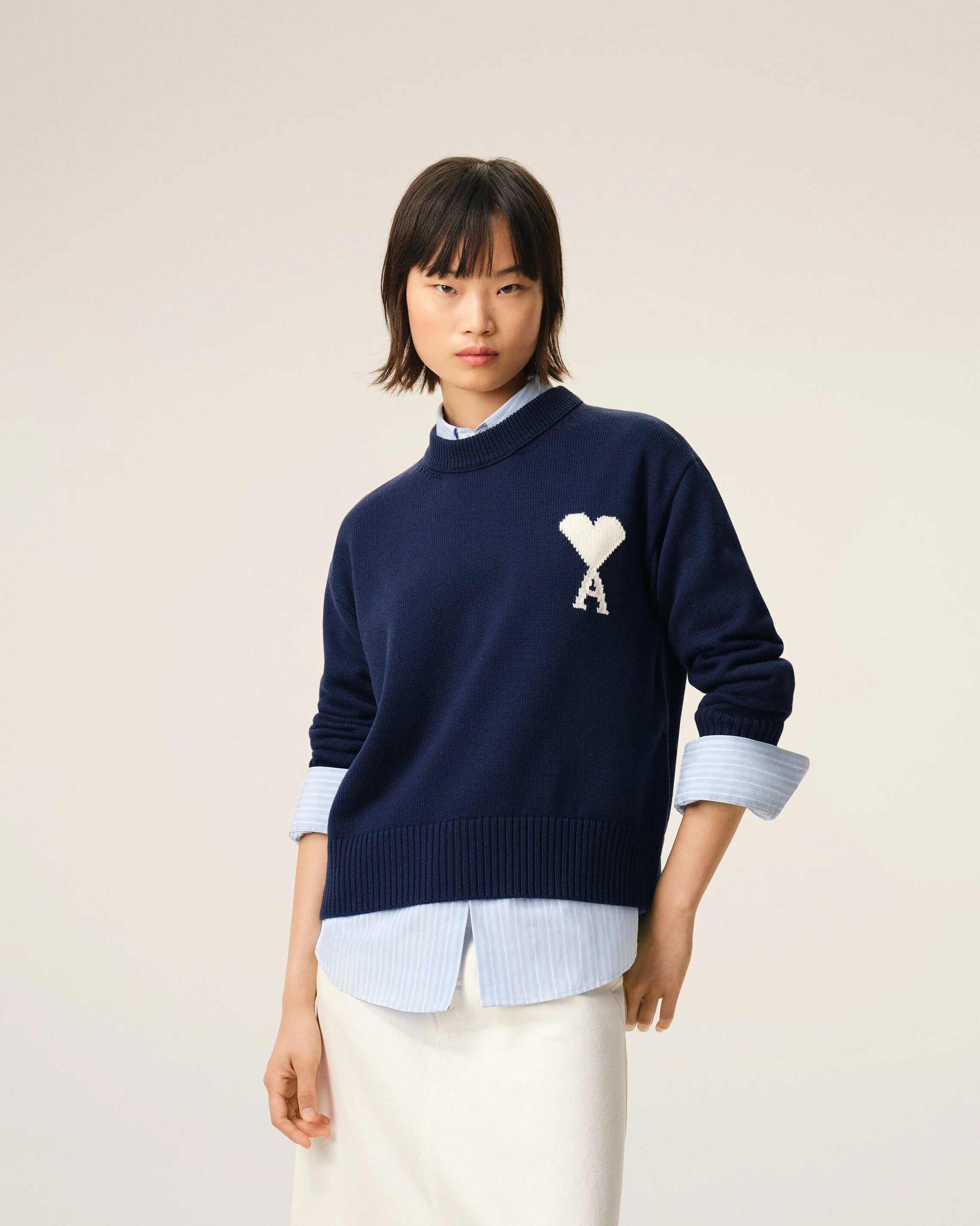 Blue Wool And Cotton Crewneck Ami De Coeur Sweater-AMI-Verso