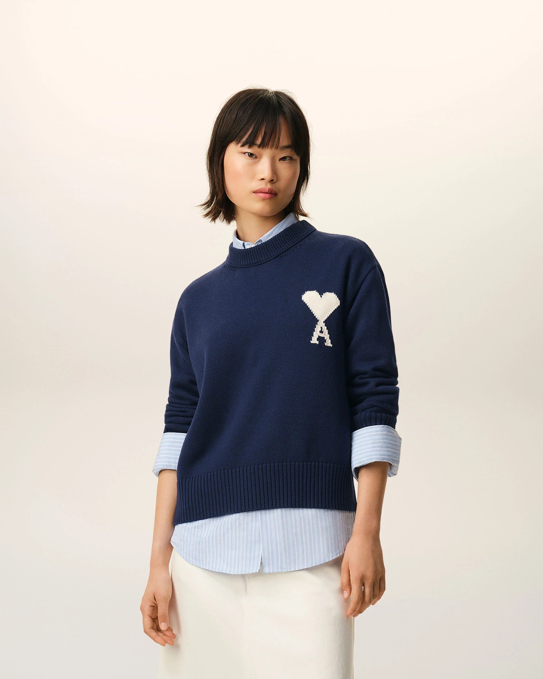 Blue Wool And Cotton Crewneck Ami De Coeur Sweater-AMI-Verso