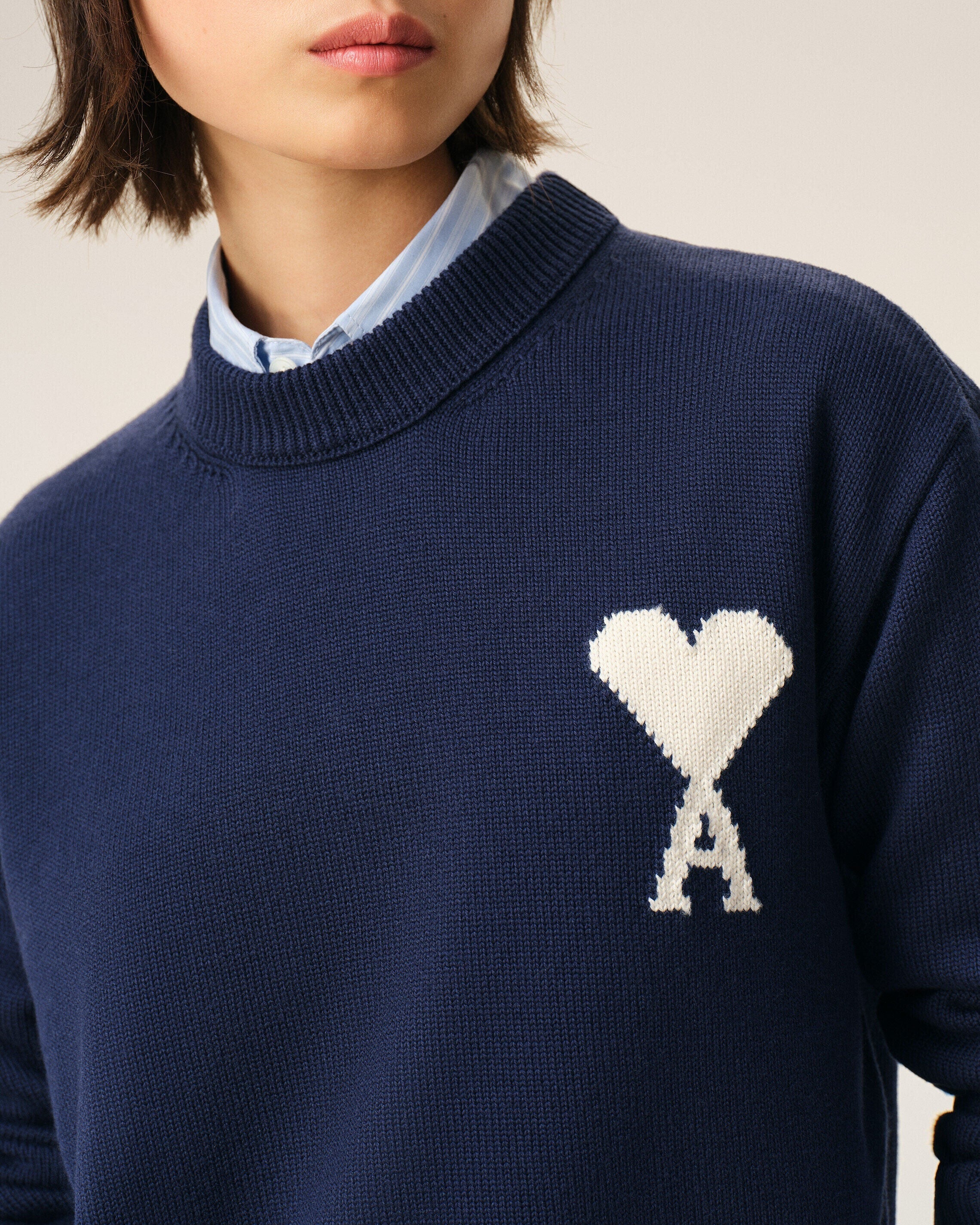 Blue Wool And Cotton Crewneck Ami De Coeur Sweater-AMI-Verso