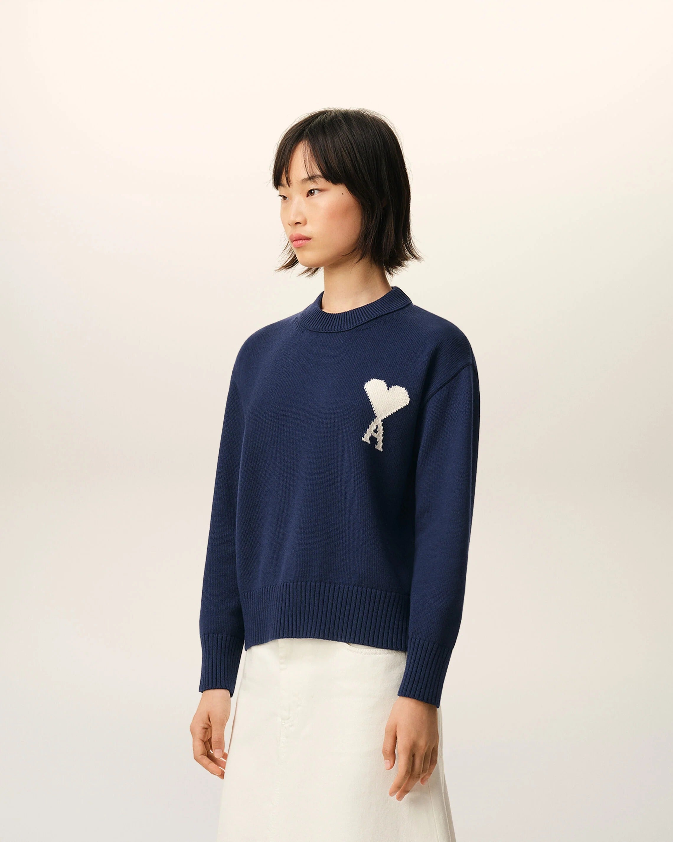 Blue Wool And Cotton Crewneck Ami De Coeur Sweater-AMI-Verso