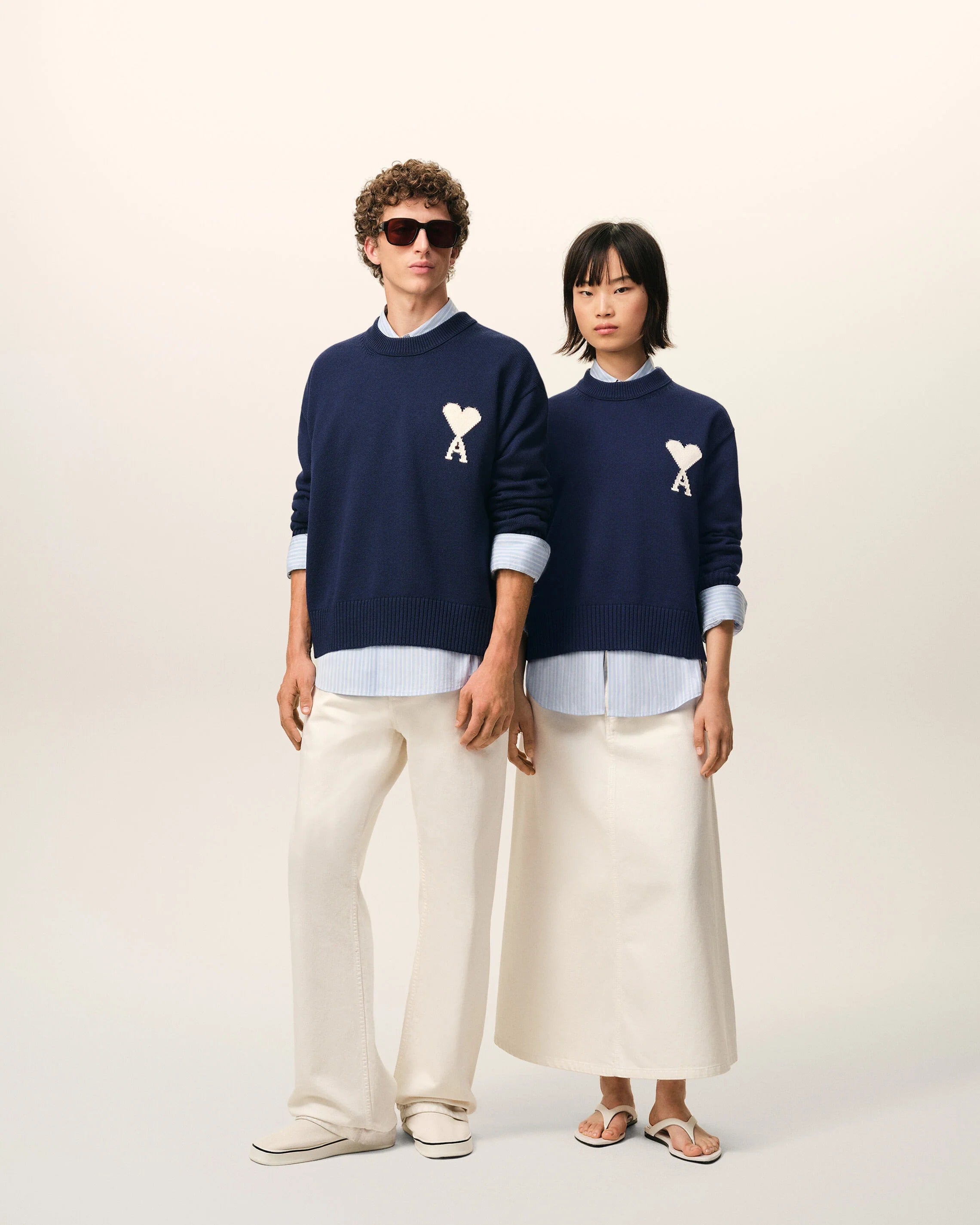 Blue Wool And Cotton Crewneck Ami De Coeur Sweater-AMI-Verso