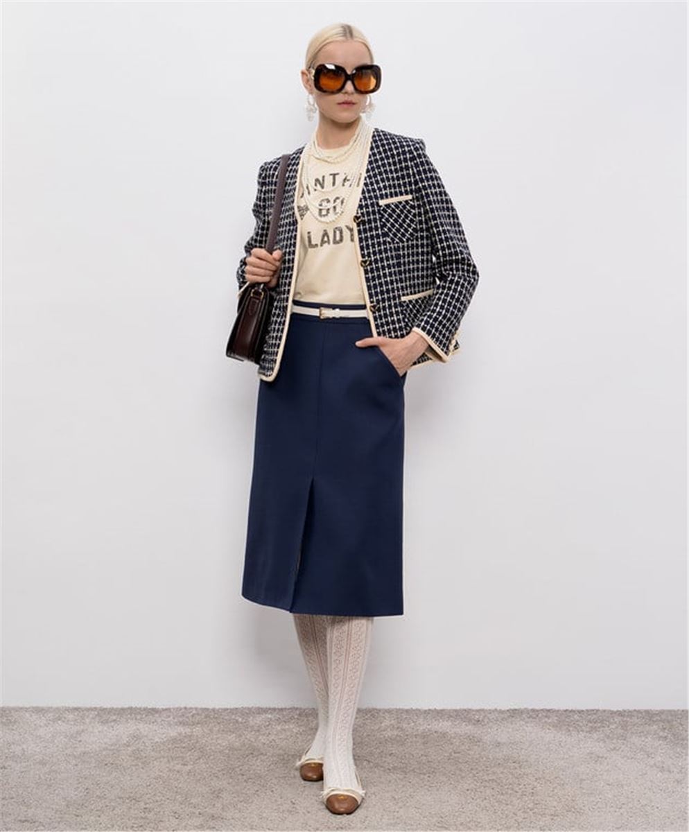 BLUE WOOL AND SILK MIDI SKIRT-VALENTINO-Verso