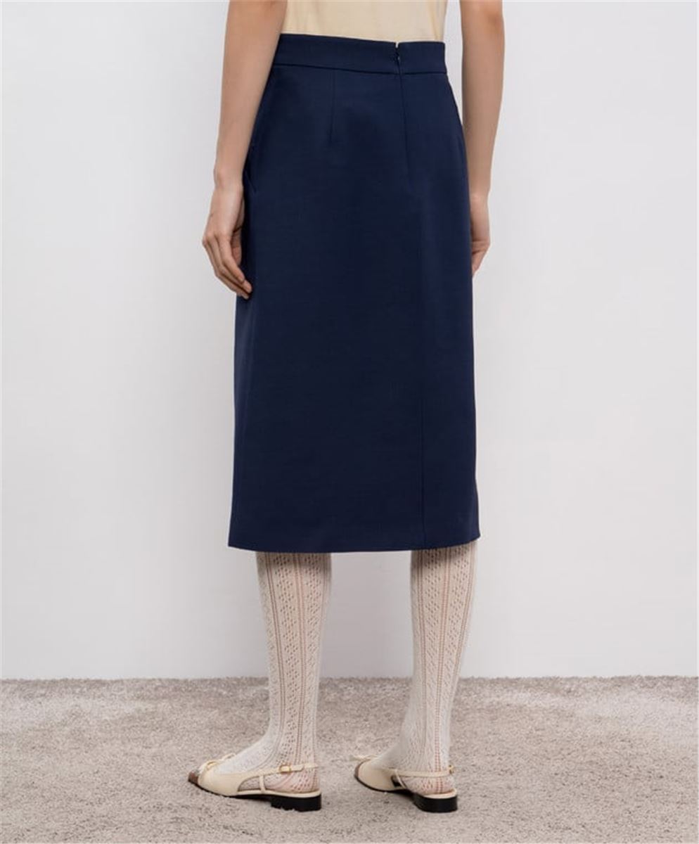 BLUE WOOL AND SILK MIDI SKIRT-VALENTINO-Verso