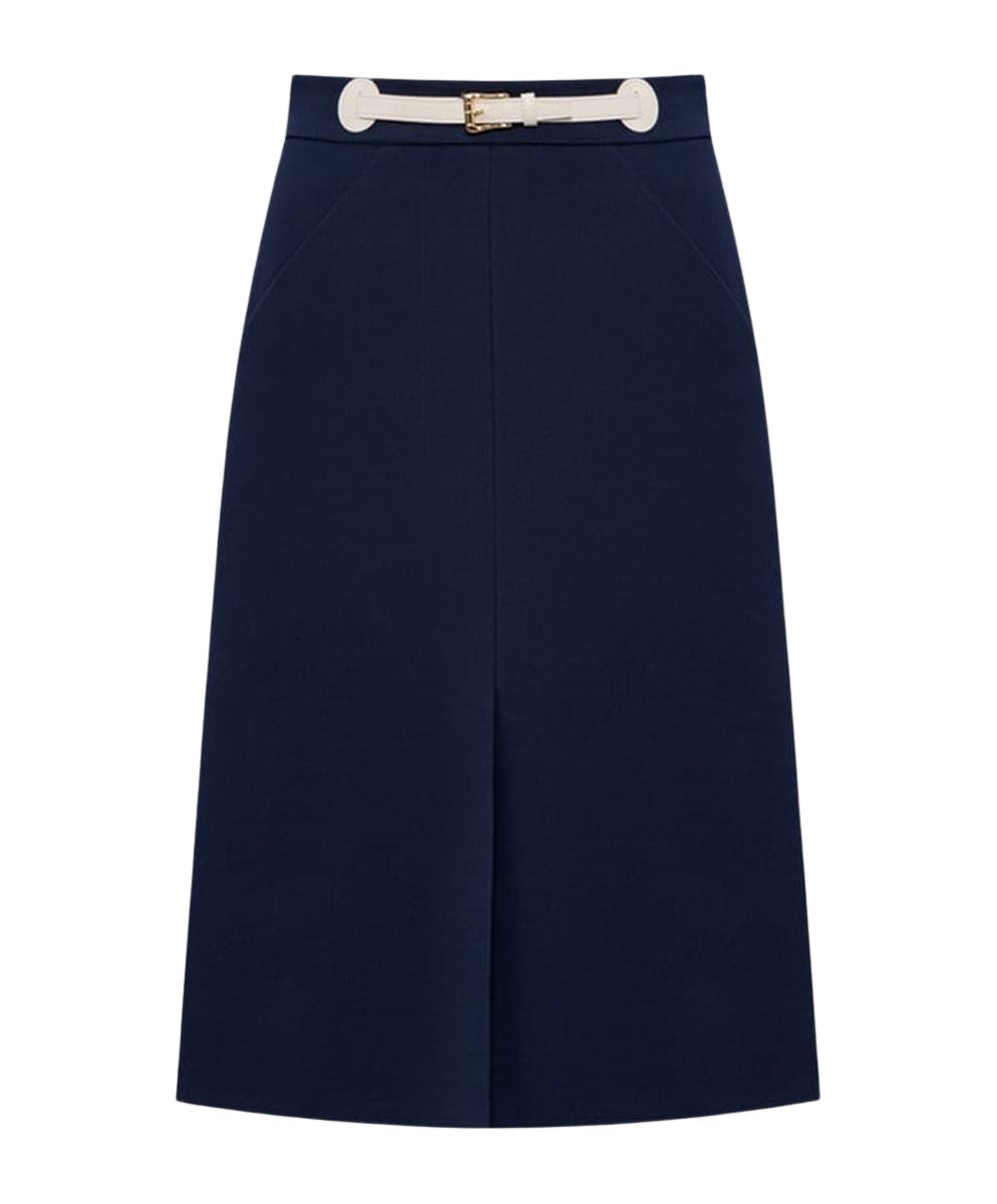 BLUE WOOL AND SILK MIDI SKIRT-VALENTINO-Verso