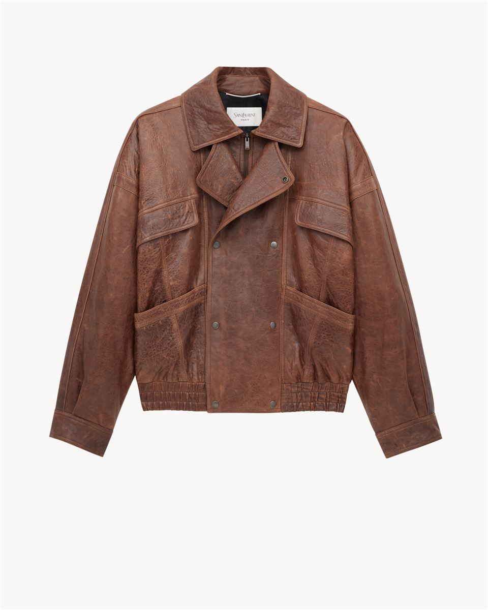 BOMBER JACKET IN AGED LAMBSKIN-SAINT LAURENT-Verso