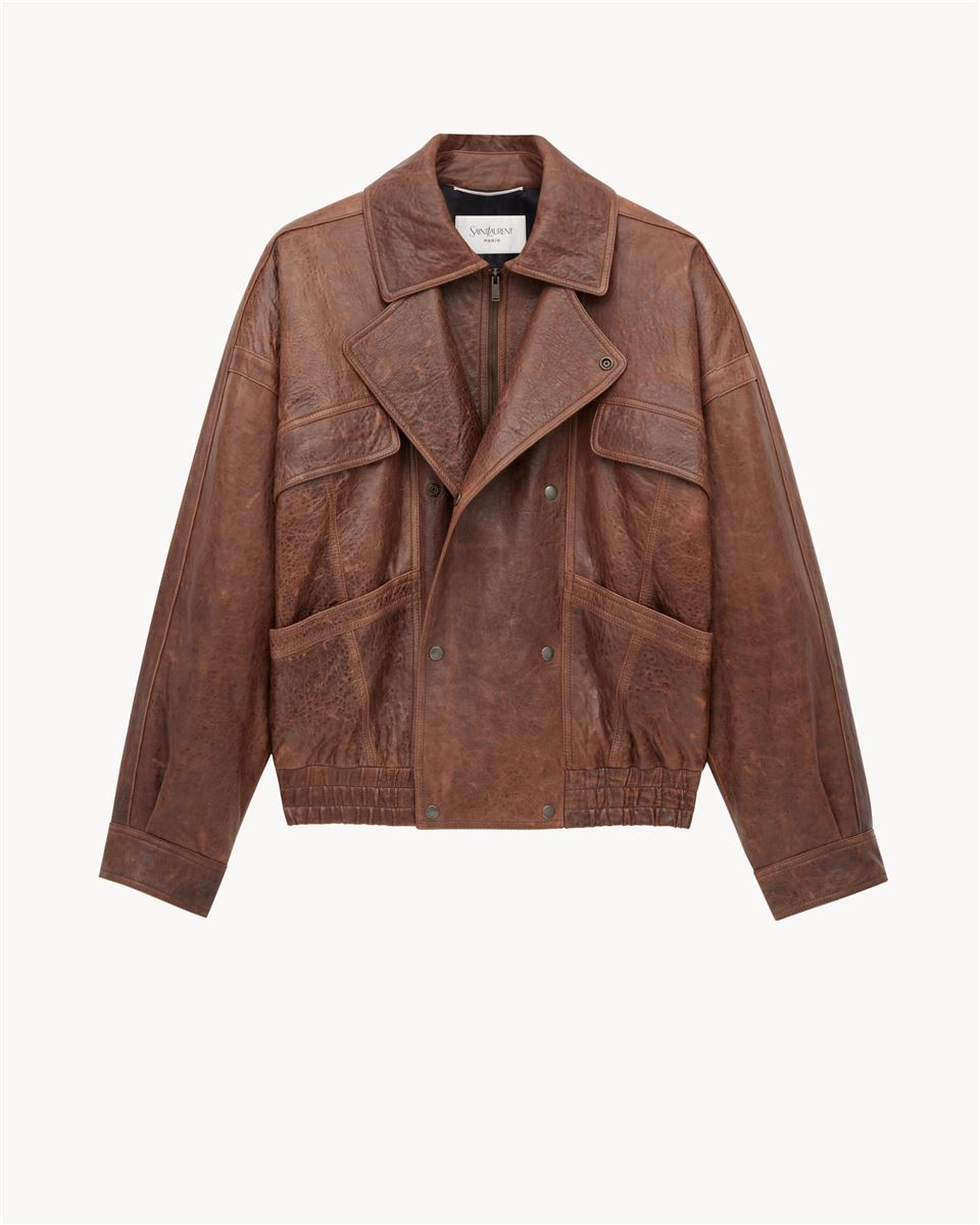 BOMBER JACKET IN AGED LAMBSKIN-SAINT LAURENT-Verso