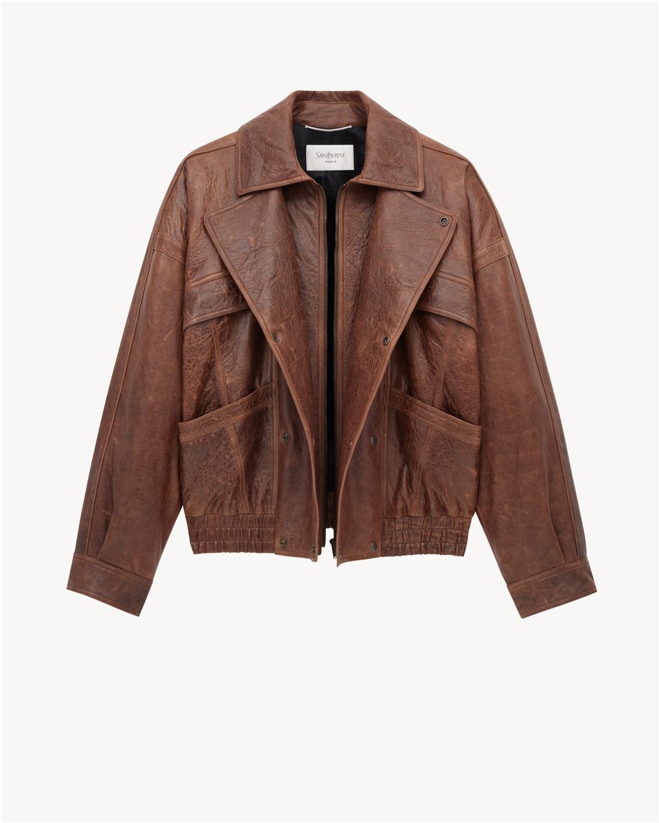 BOMBER JACKET IN AGED LAMBSKIN-SAINT LAURENT-Verso