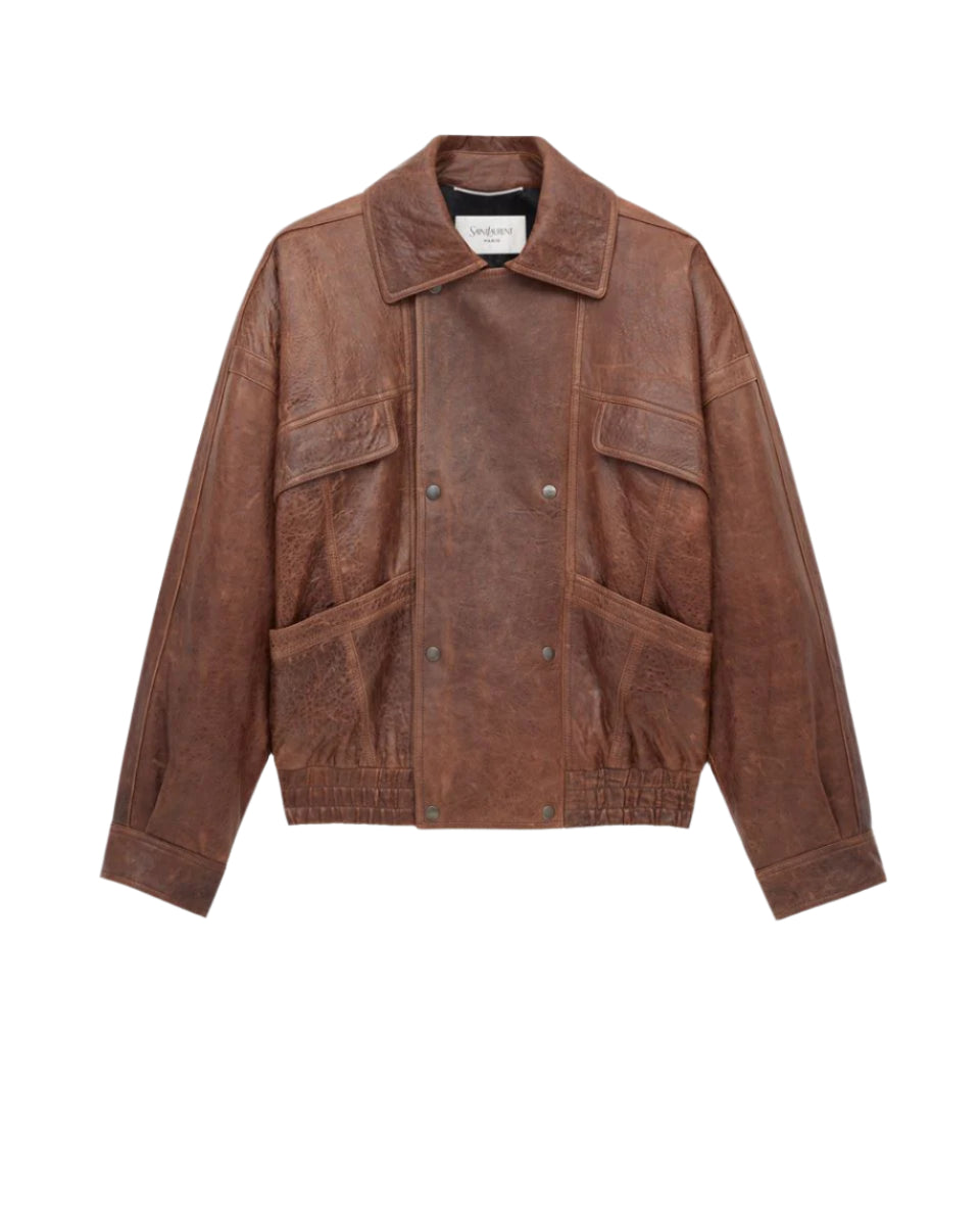 BOMBER JACKET IN AGED LAMBSKIN-SAINT LAURENT-Verso