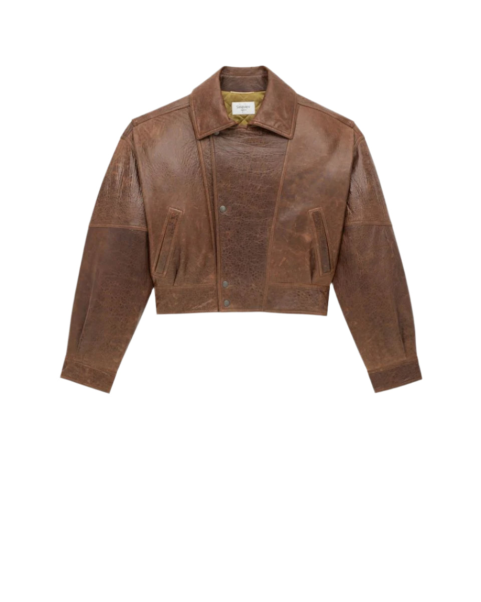 BOMBER JACKET IN AGED LAMBSKIN-SAINT LAURENT-Verso
