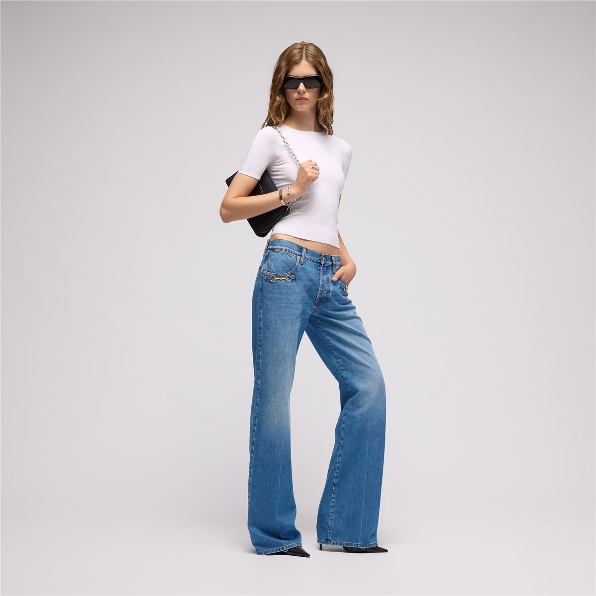 Bootcut cotton denim pants with horsebit-GUCCI-Verso