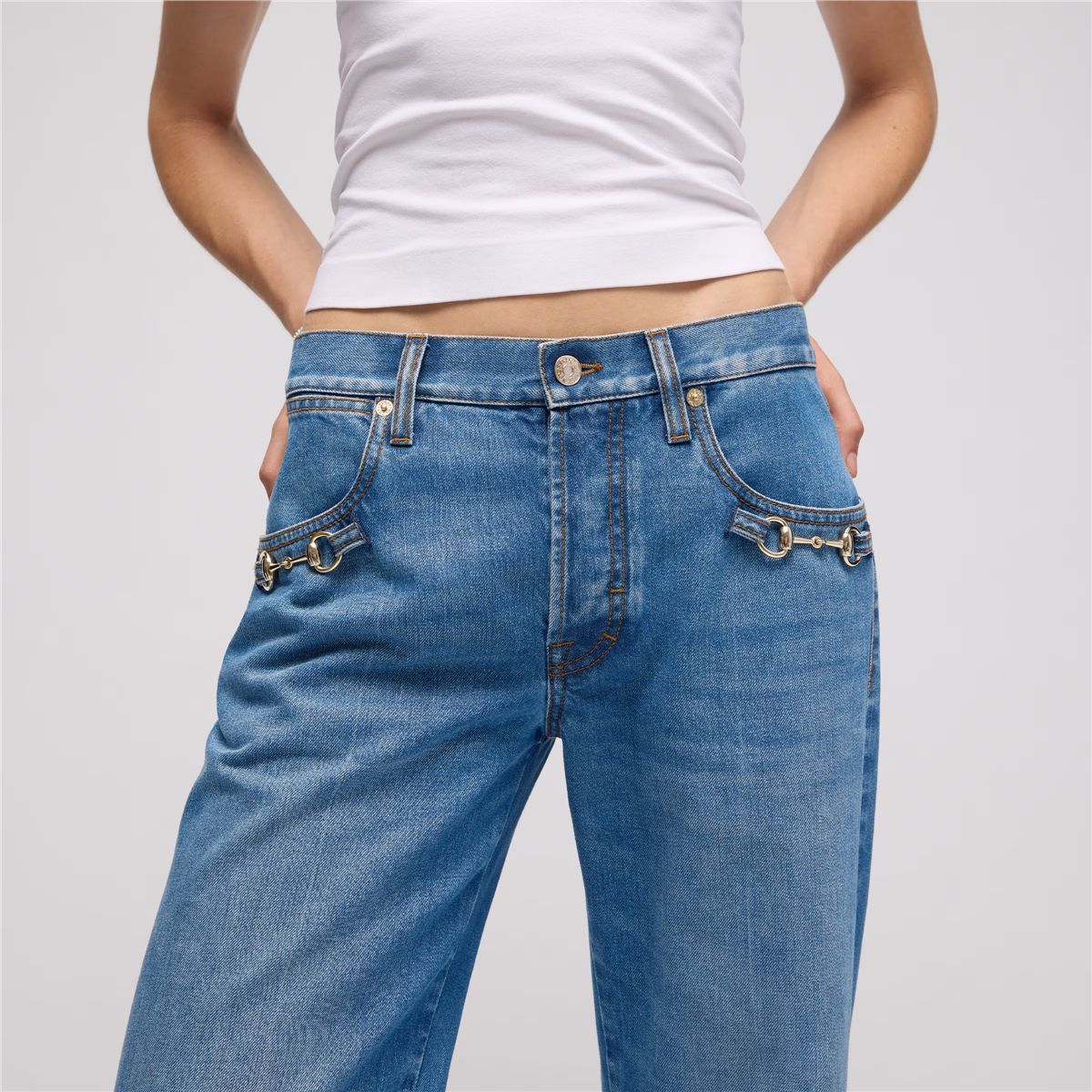 Bootcut cotton denim pants with horsebit-GUCCI-Verso
