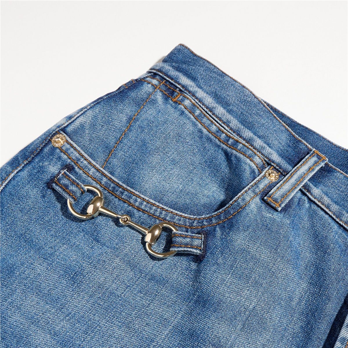 Bootcut cotton denim pants with horsebit-GUCCI-Verso