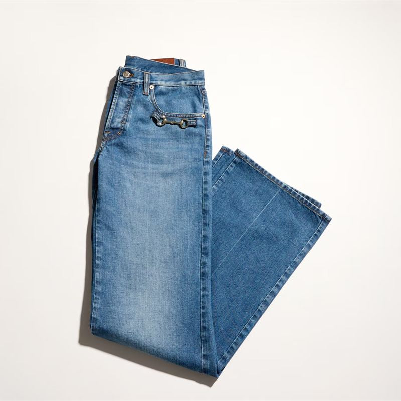Bootcut cotton denim pants with horsebit-GUCCI-Verso