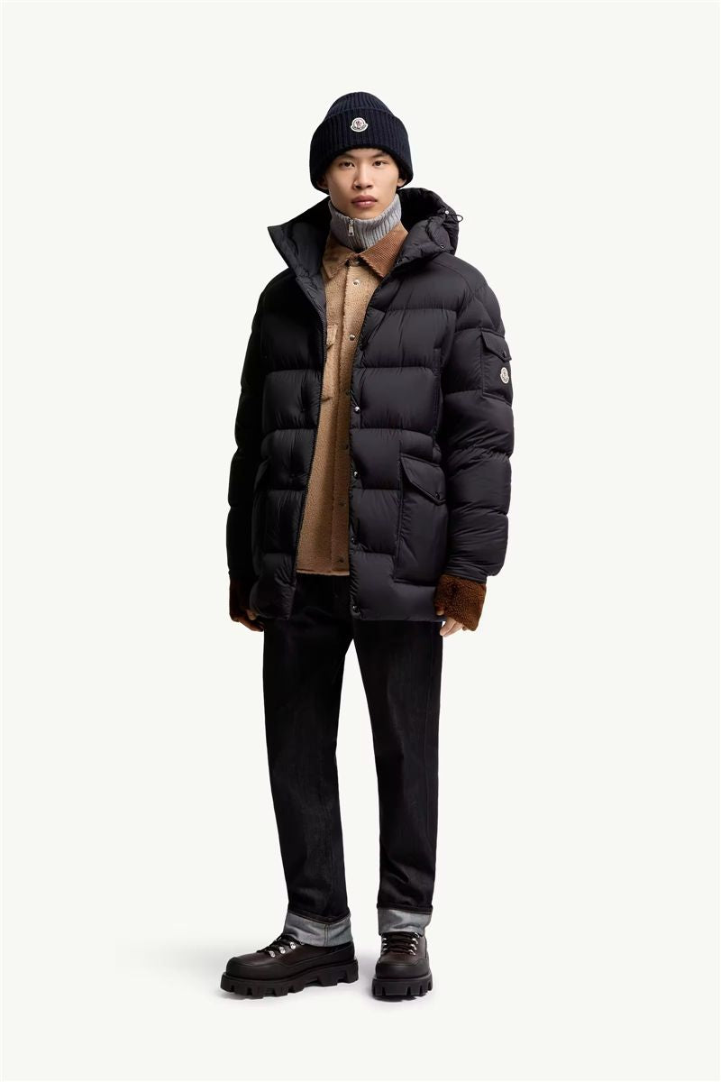 Bretagne hooded mid-length down jacket-MONCLER-Verso