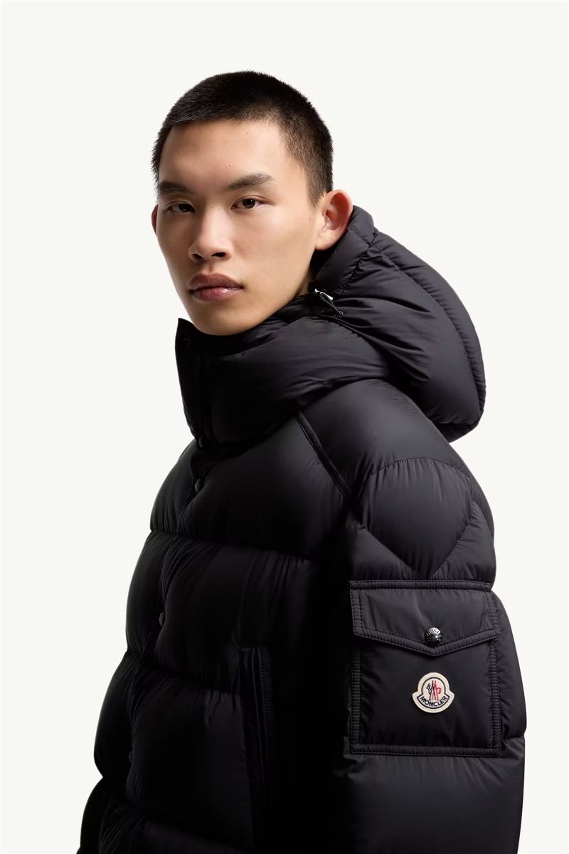 Bretagne hooded mid-length down jacket-MONCLER-Verso