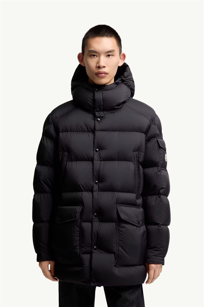 Bretagne hooded mid-length down jacket-MONCLER-Verso