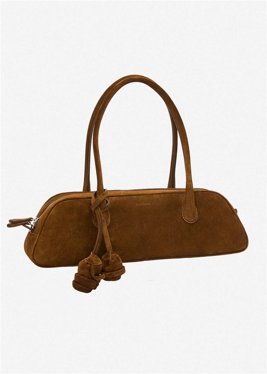 Brigitte trapeze in light brown suede with flower charm-MAGDA BUTRYM-Verso