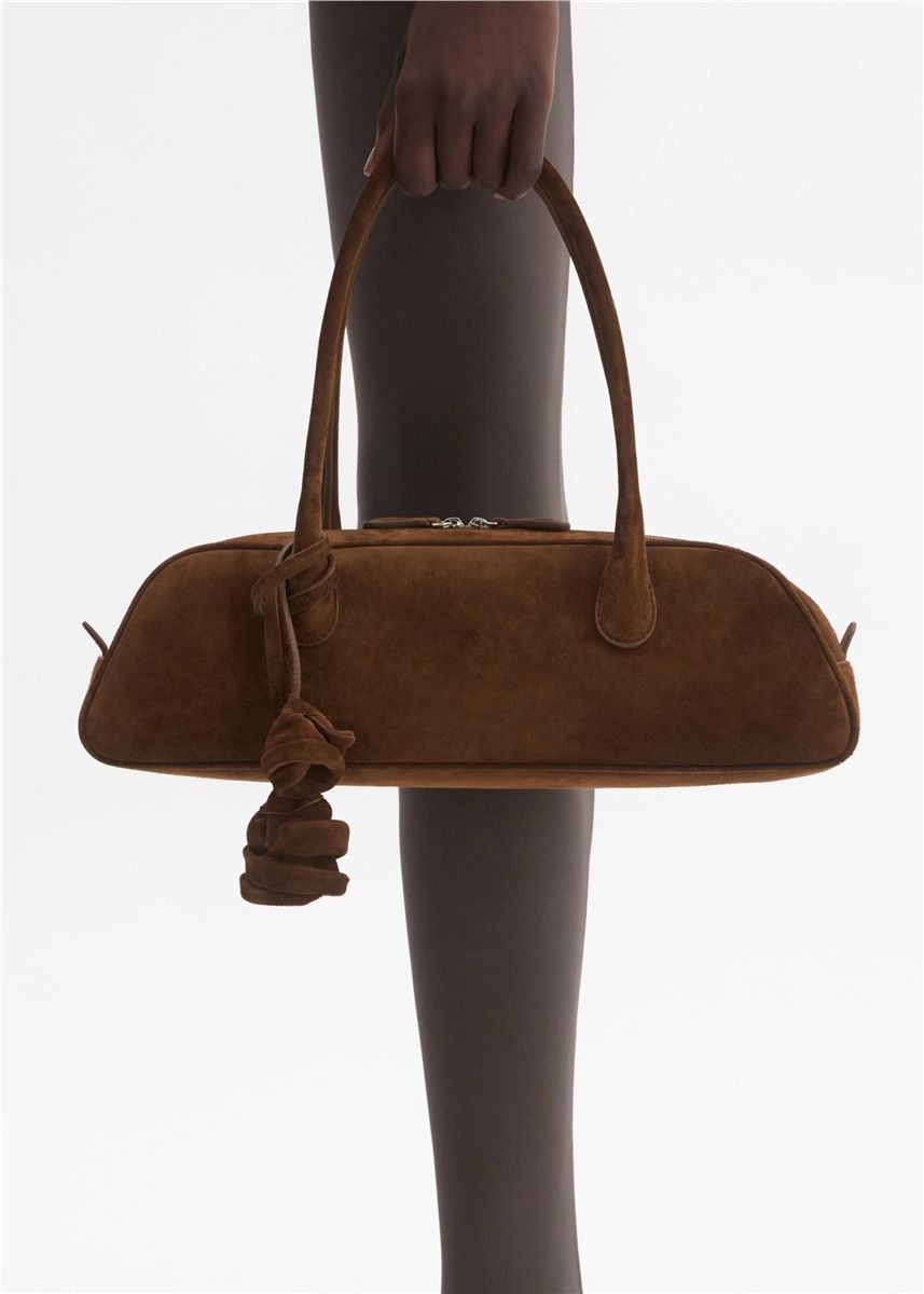 Brigitte trapeze in light brown suede with flower charm-MAGDA BUTRYM-Verso