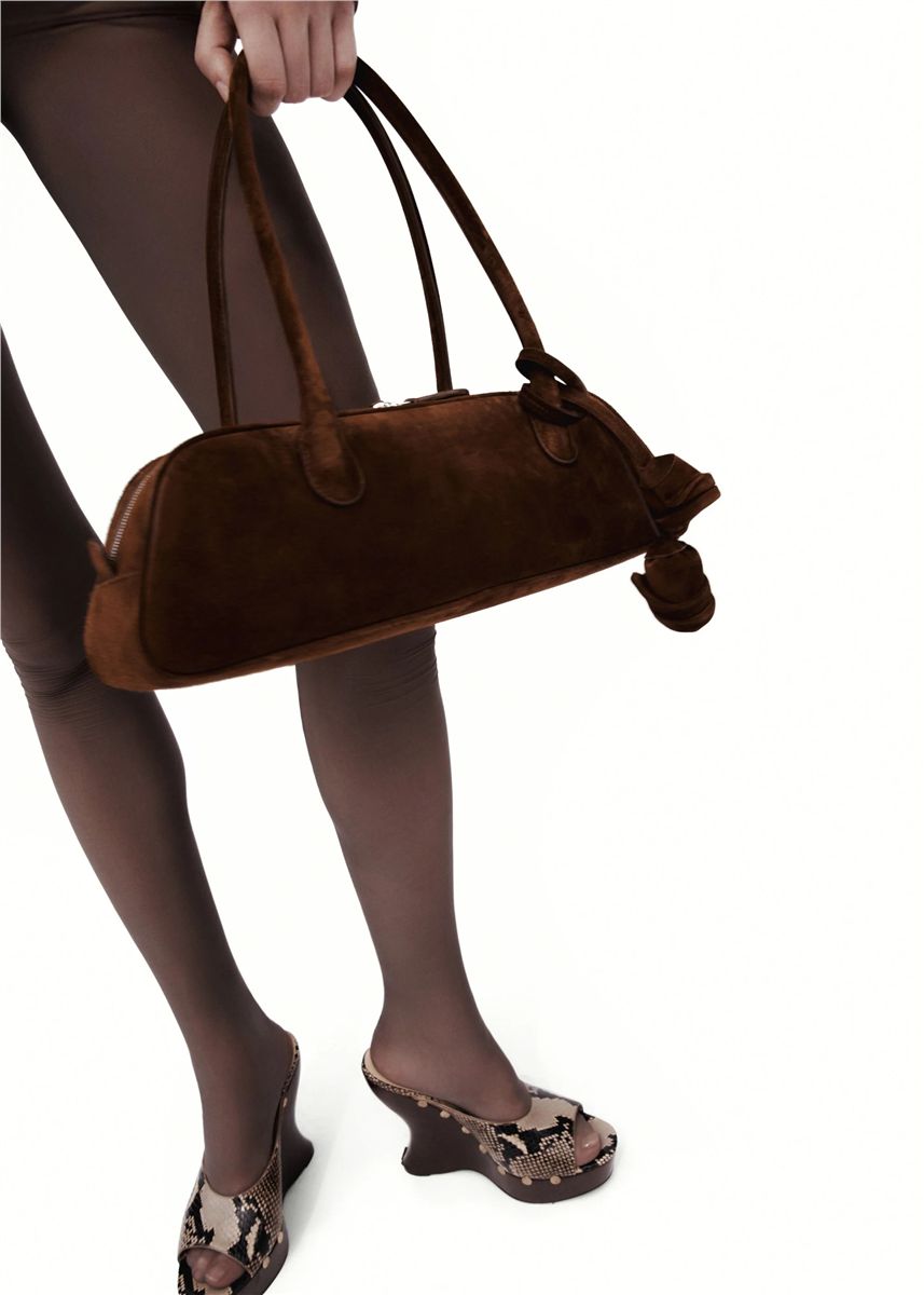 Brigitte trapeze in light brown suede with flower charm-MAGDA BUTRYM-Verso