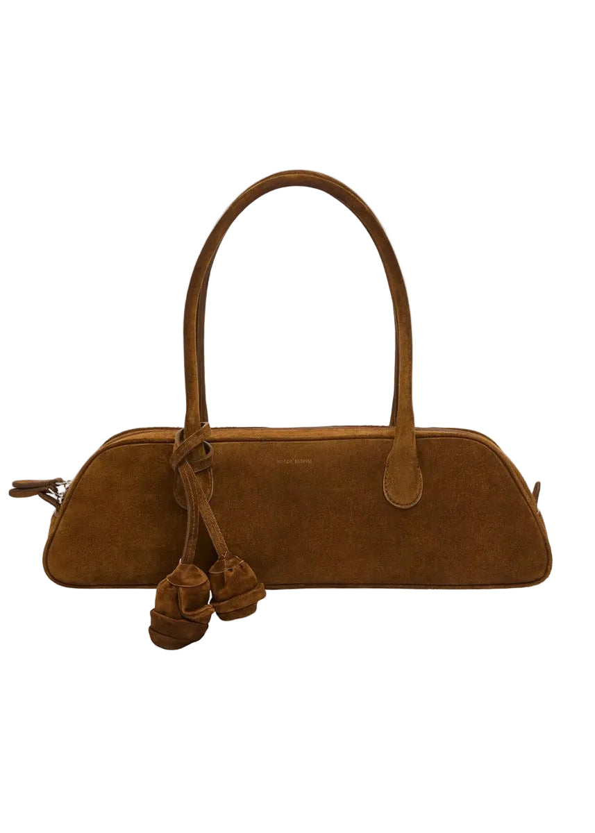 Brigitte trapeze in light brown suede with flower charm-MAGDA BUTRYM-Verso