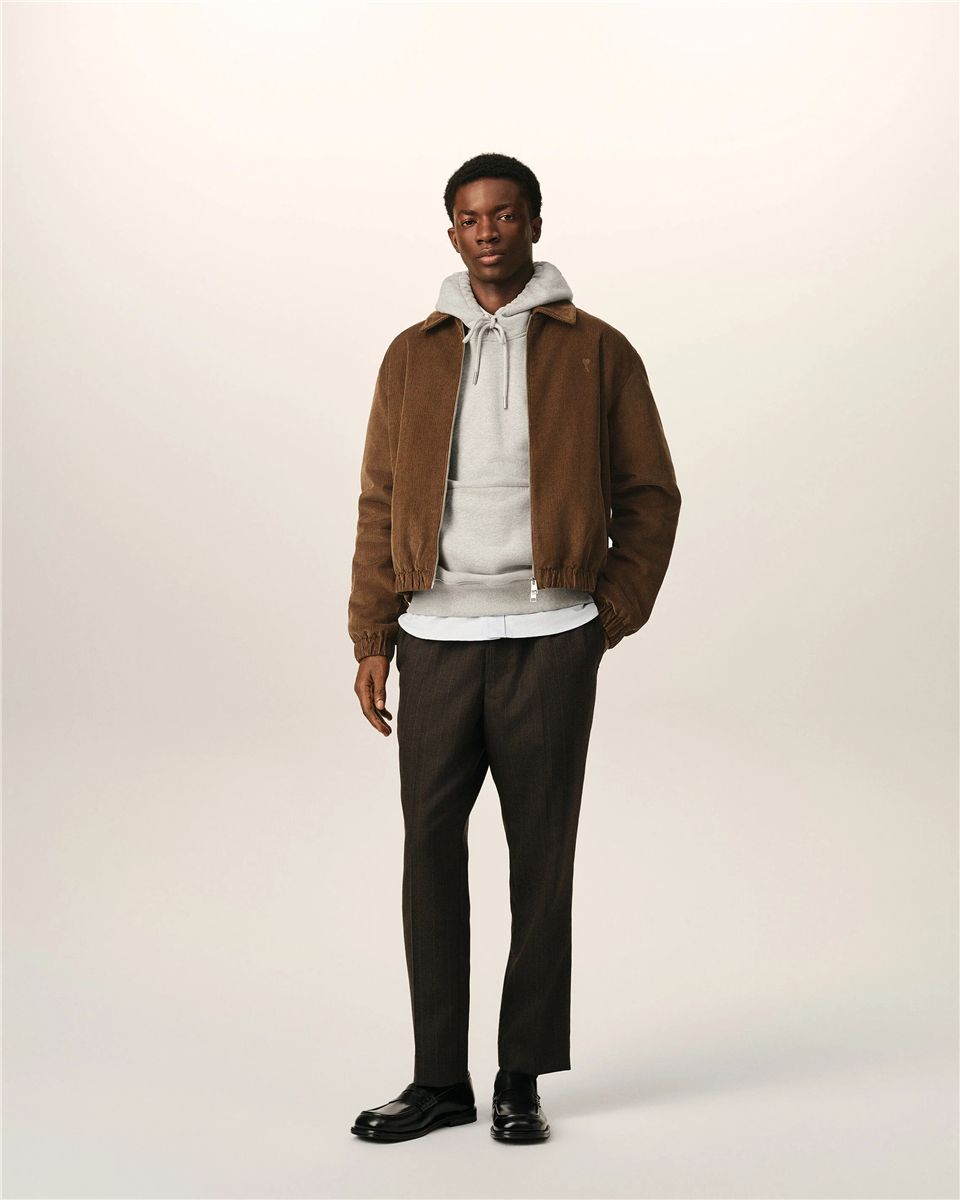 Brown corduroy cotton padded jacket with ami de coeur-AMI-Verso