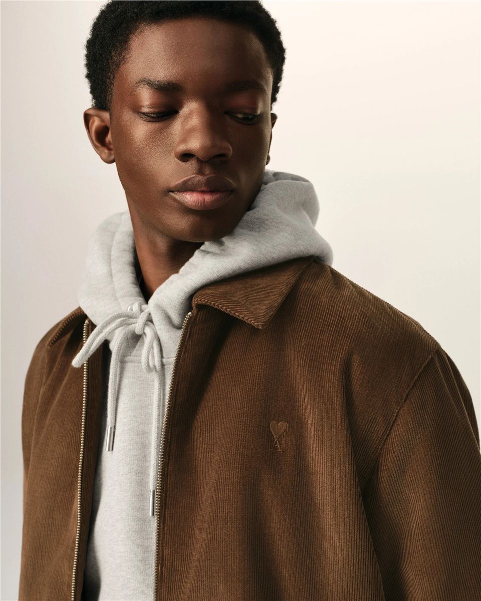 Brown corduroy cotton padded jacket with ami de coeur-AMI-Verso