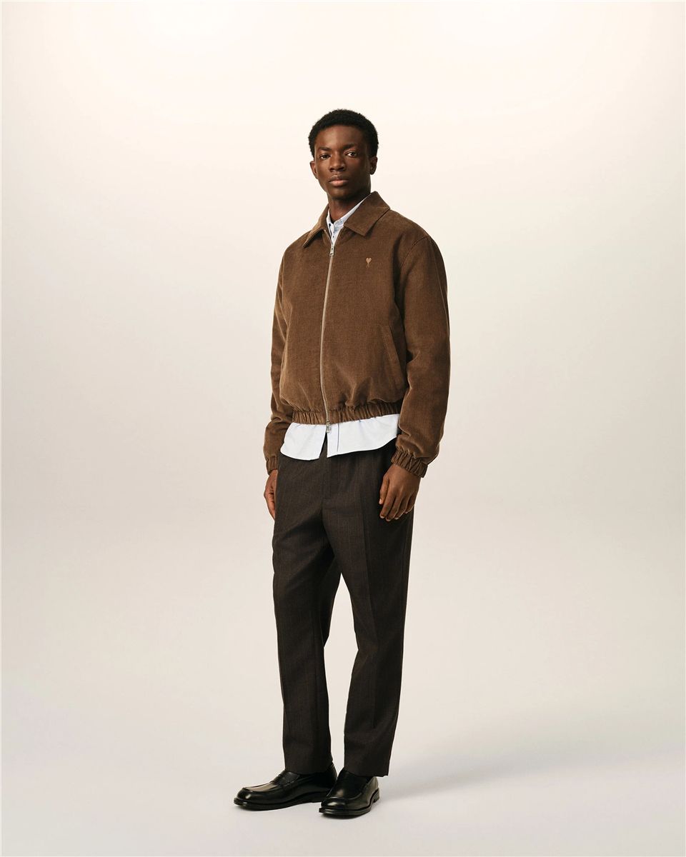 Brown corduroy cotton padded jacket with ami de coeur-AMI-Verso