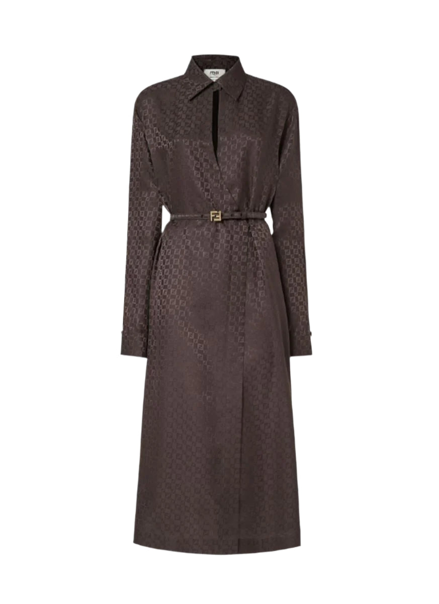 BROWN FF JACQUARD SILK DRESS-FENDI-Verso