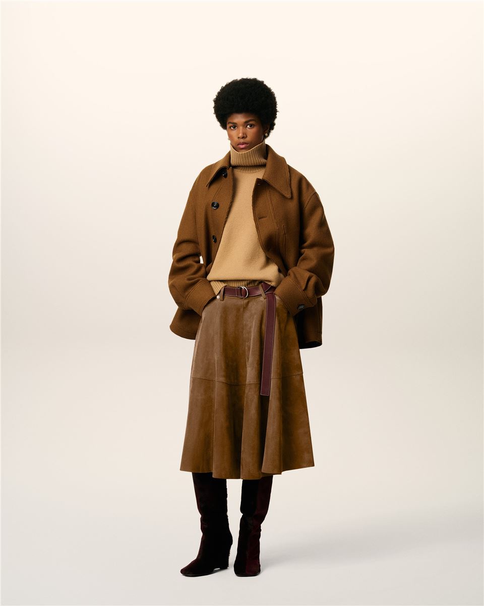 BROWN LEATHER MIDI SKIRT-AMI-Verso