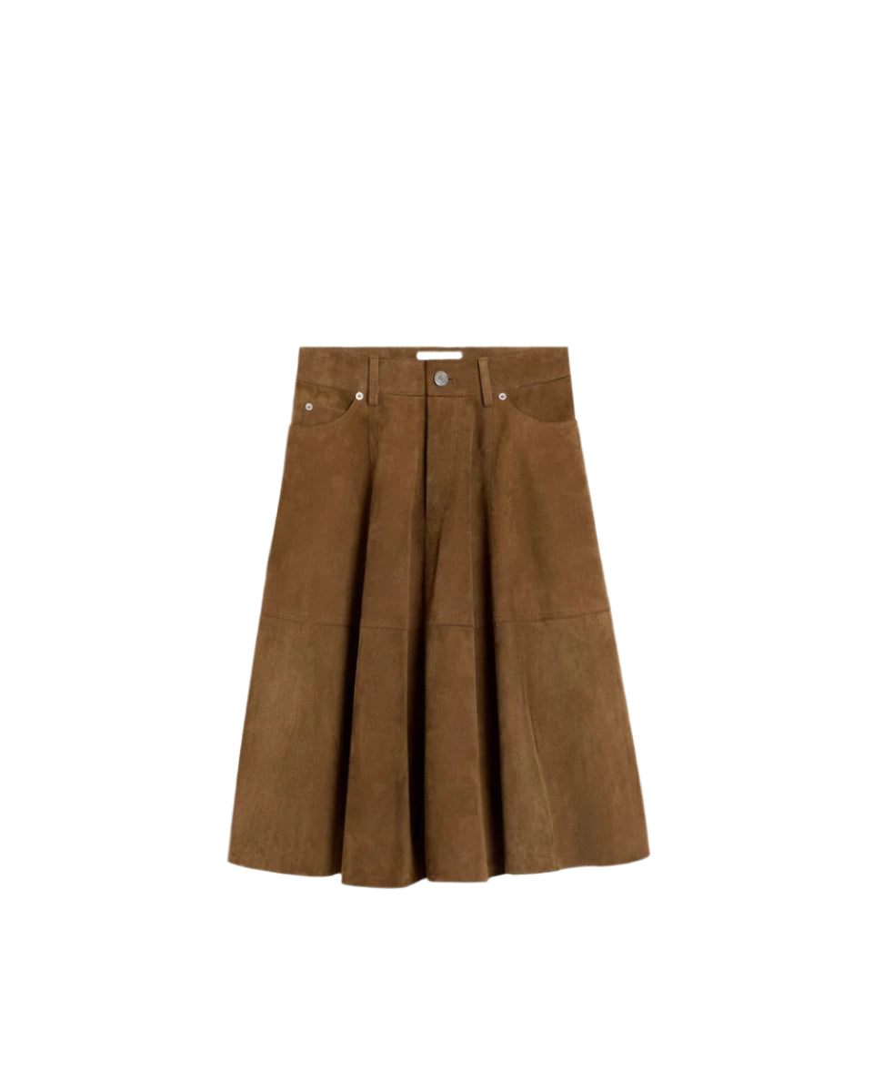 BROWN LEATHER MIDI SKIRT-AMI-Verso